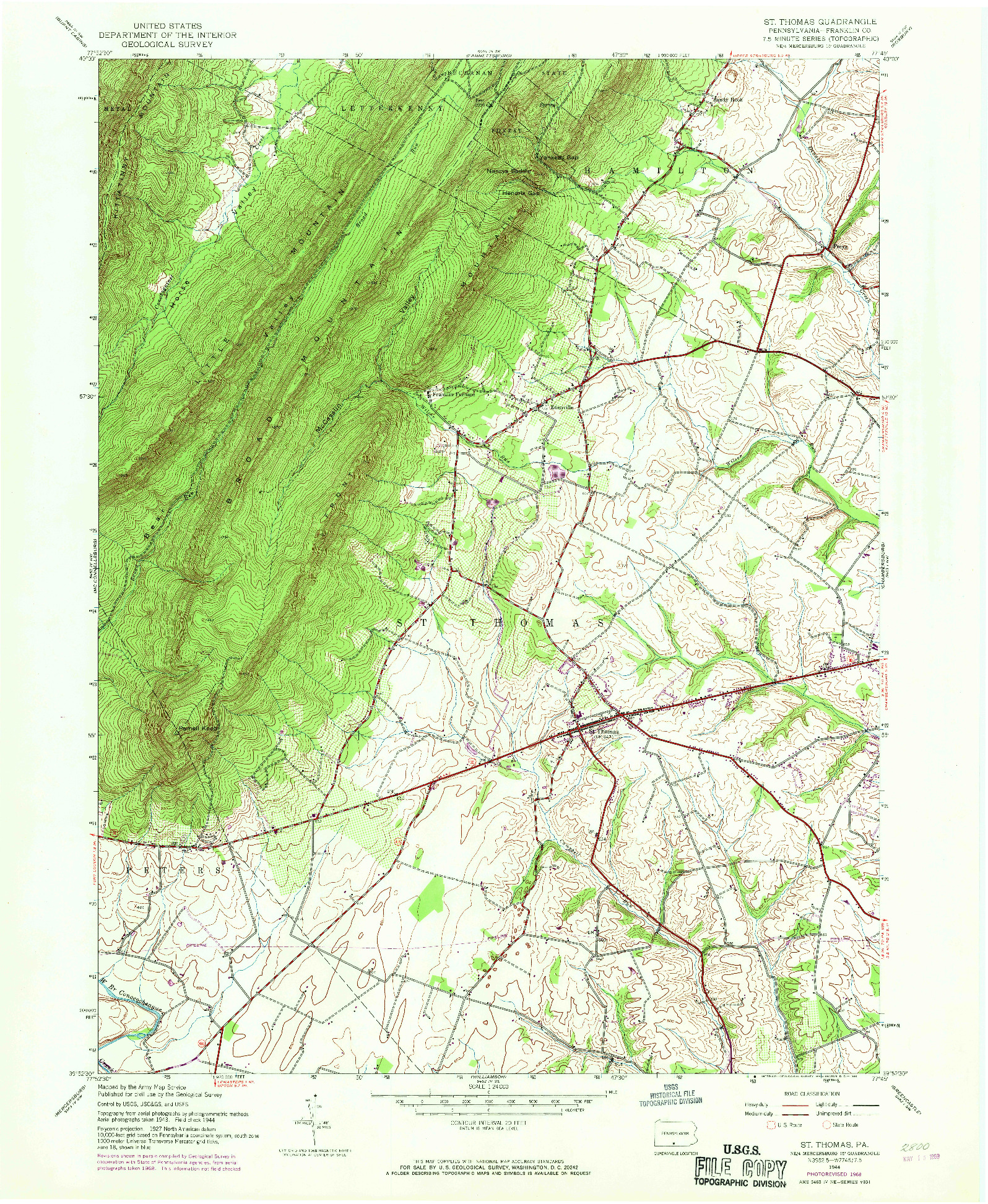 USGS 1:24000-SCALE QUADRANGLE FOR ST THOMAS, PA 1944