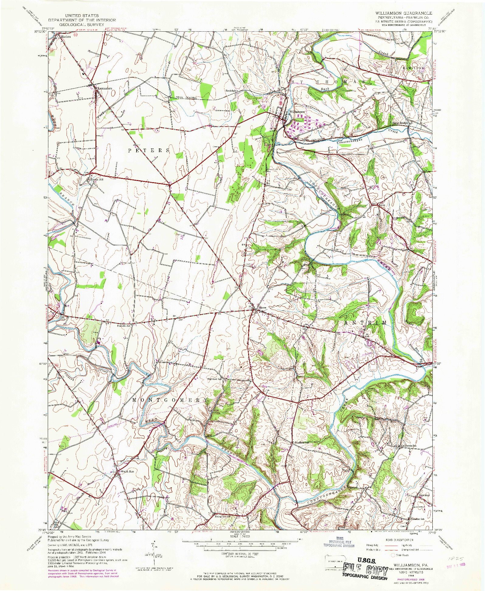 USGS 1:24000-SCALE QUADRANGLE FOR WILLIAMSON, PA 1944