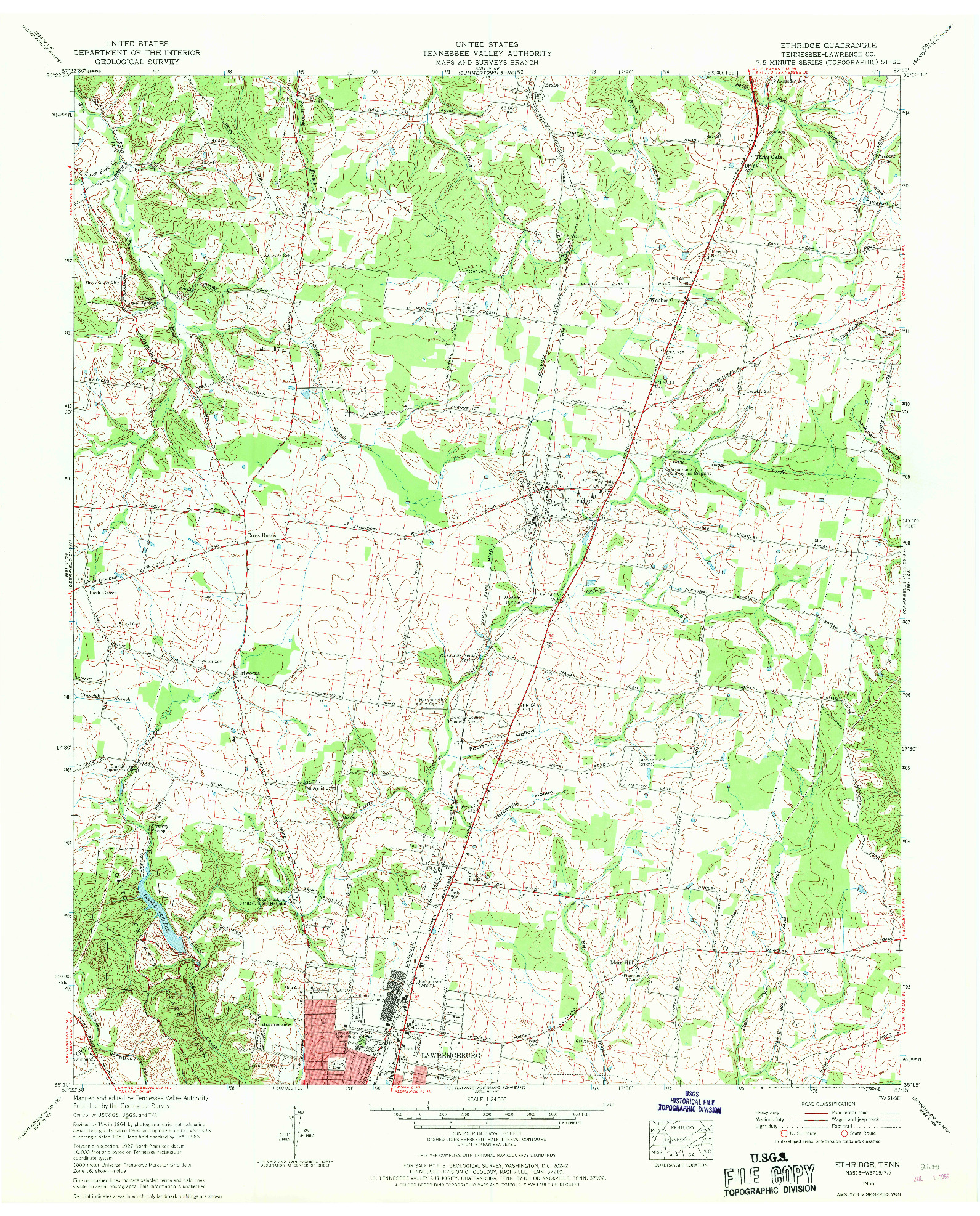USGS 1:24000-SCALE QUADRANGLE FOR ETHRIDGE, TN 1966