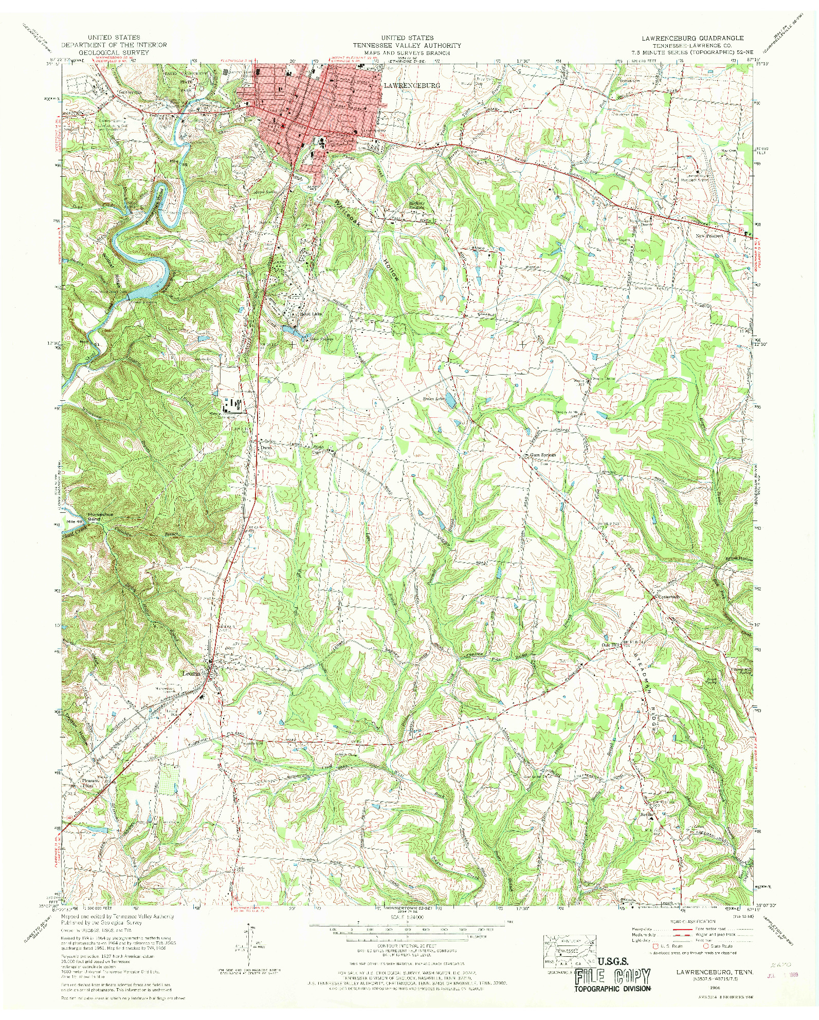 USGS 1:24000-SCALE QUADRANGLE FOR LAWRENCEBURG, TN 1966