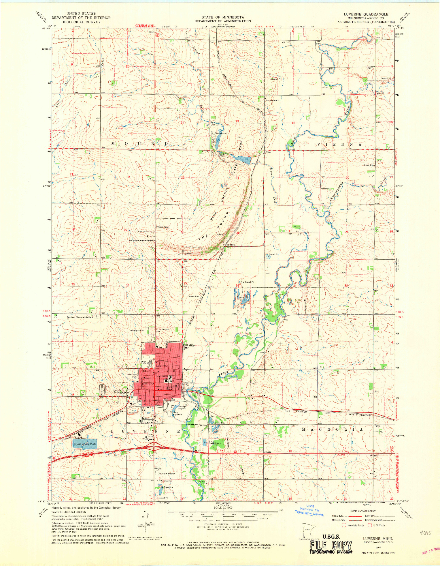 USGS 1:24000-SCALE QUADRANGLE FOR LUVERNE, MN 1967