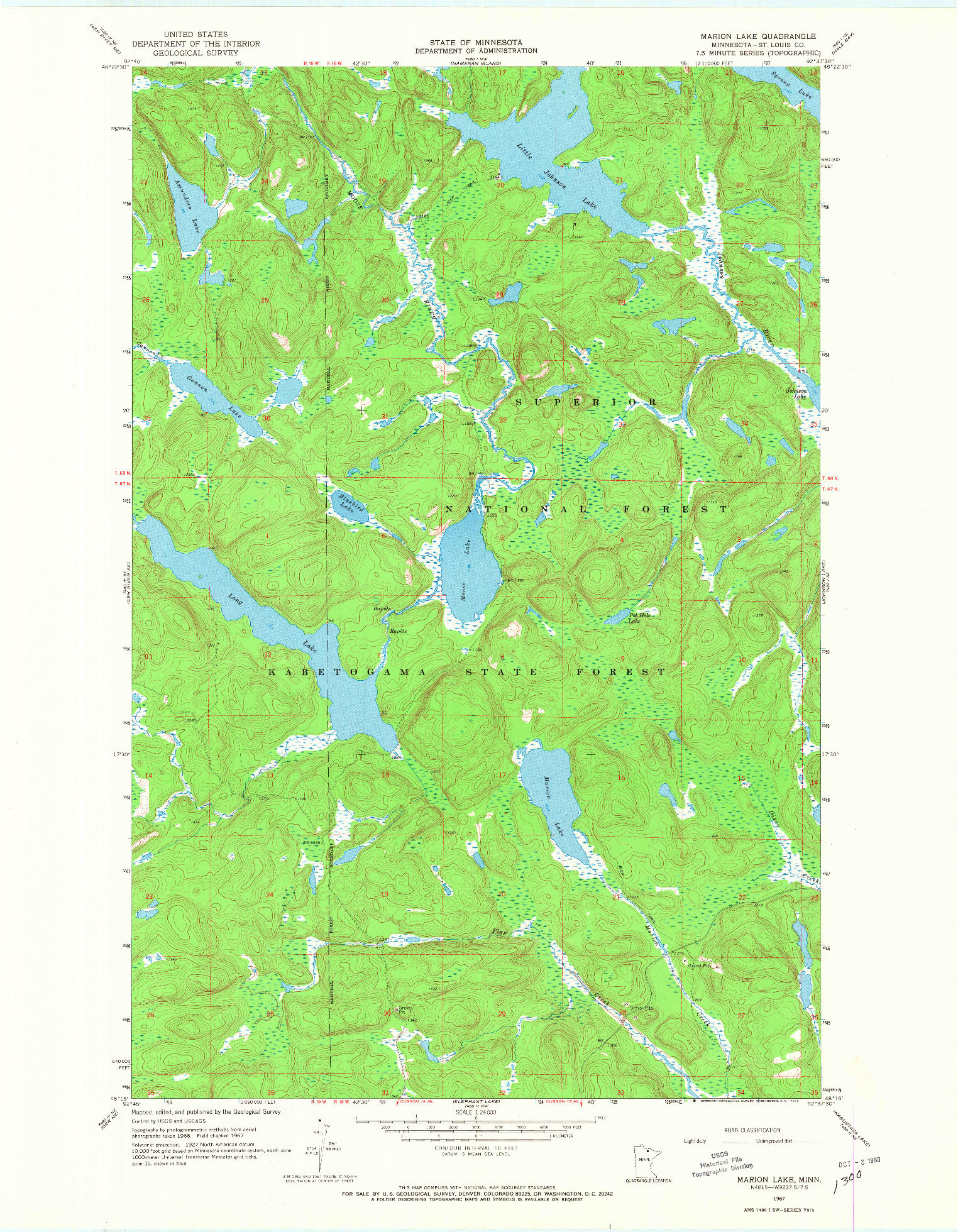 USGS 1:24000-SCALE QUADRANGLE FOR MARION LAKE, MN 1967
