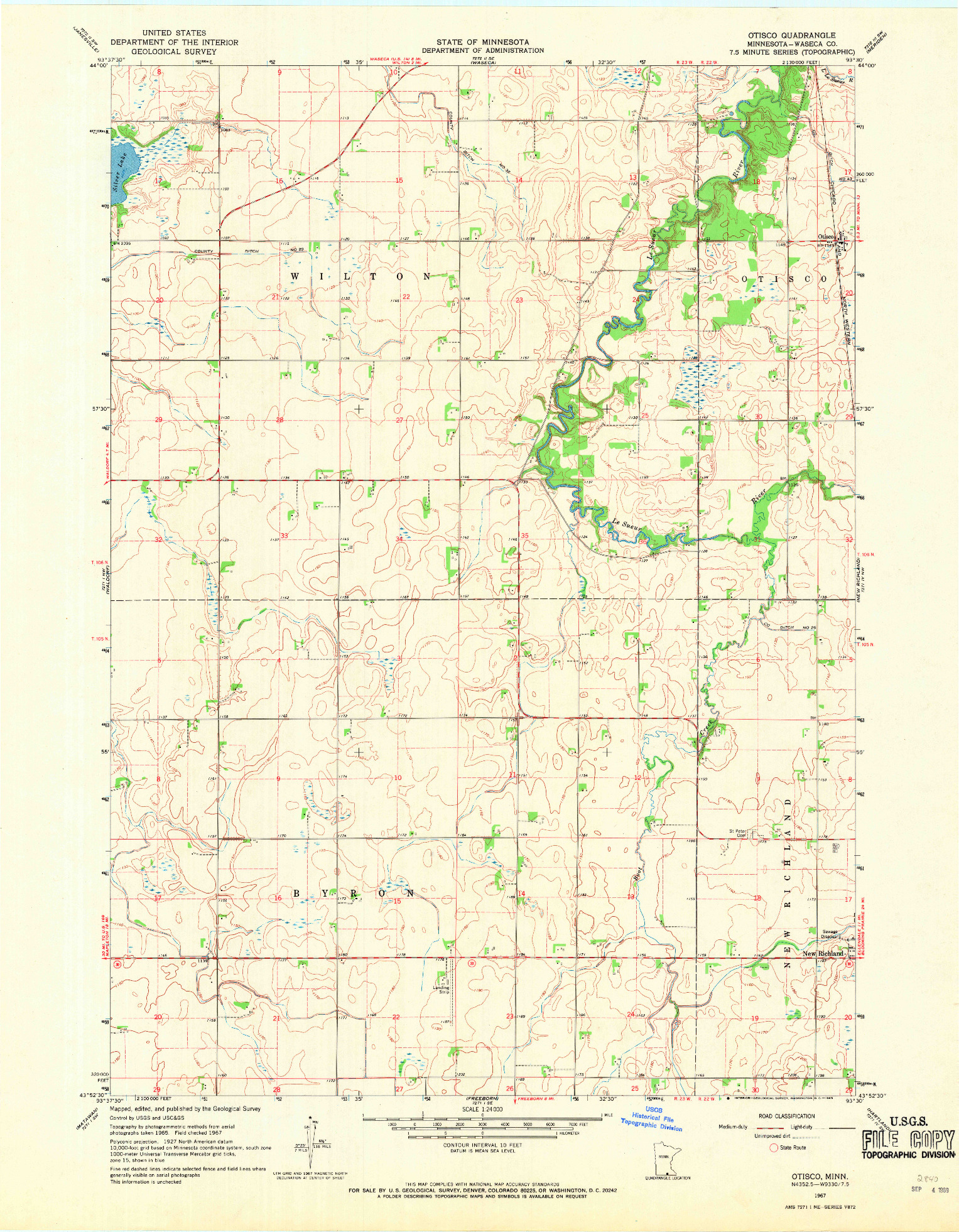USGS 1:24000-SCALE QUADRANGLE FOR OTISCO, MN 1967