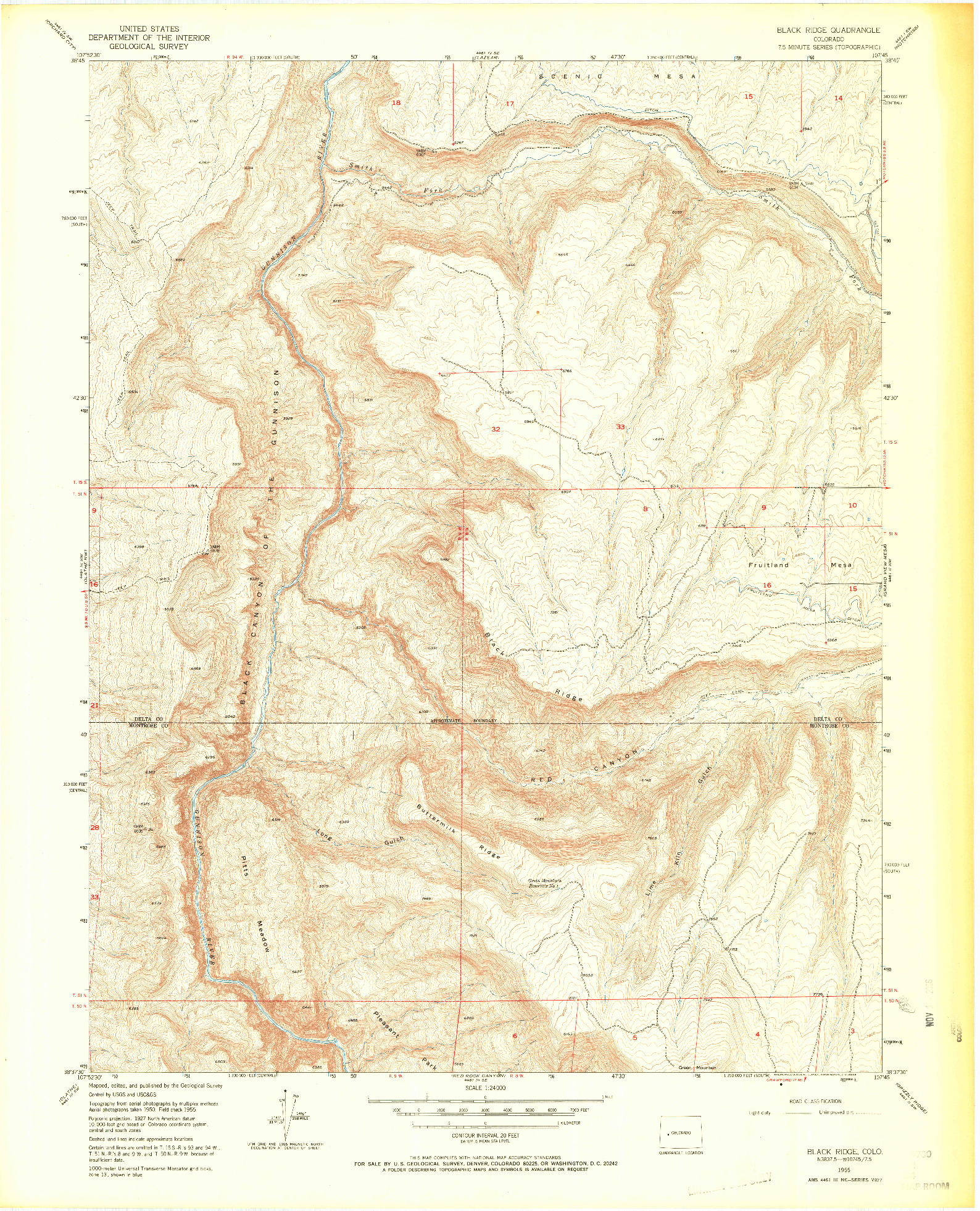 USGS 1:24000-SCALE QUADRANGLE FOR BLACK RIDGE, CO 1955