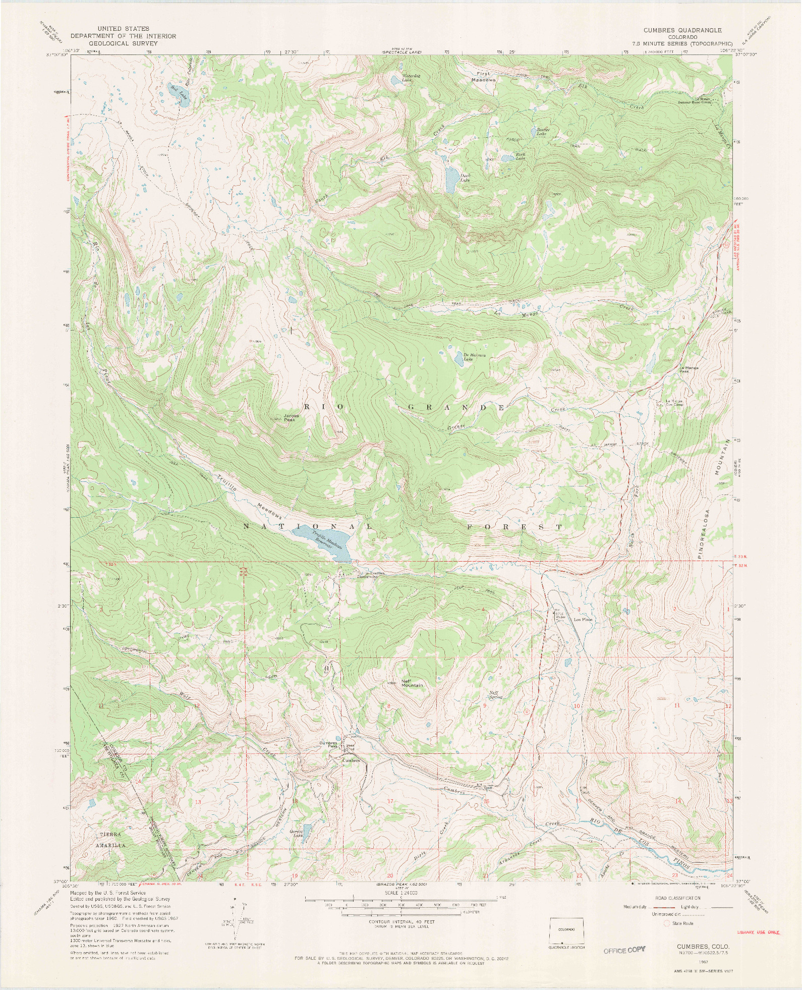 USGS 1:24000-SCALE QUADRANGLE FOR CUMBRES, CO 1967