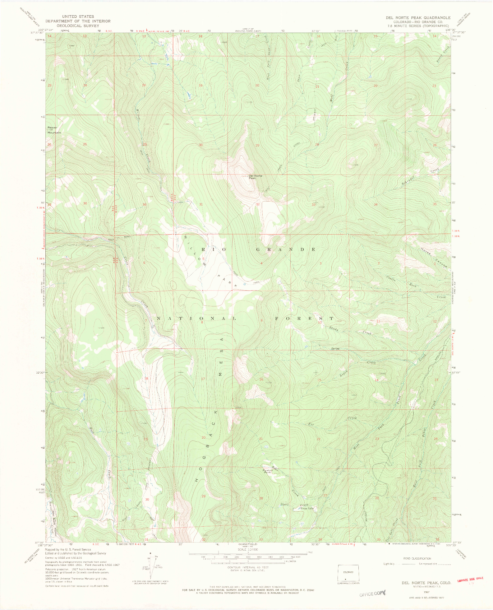 USGS 1:24000-SCALE QUADRANGLE FOR DEL NORTE PEAK, CO 1967