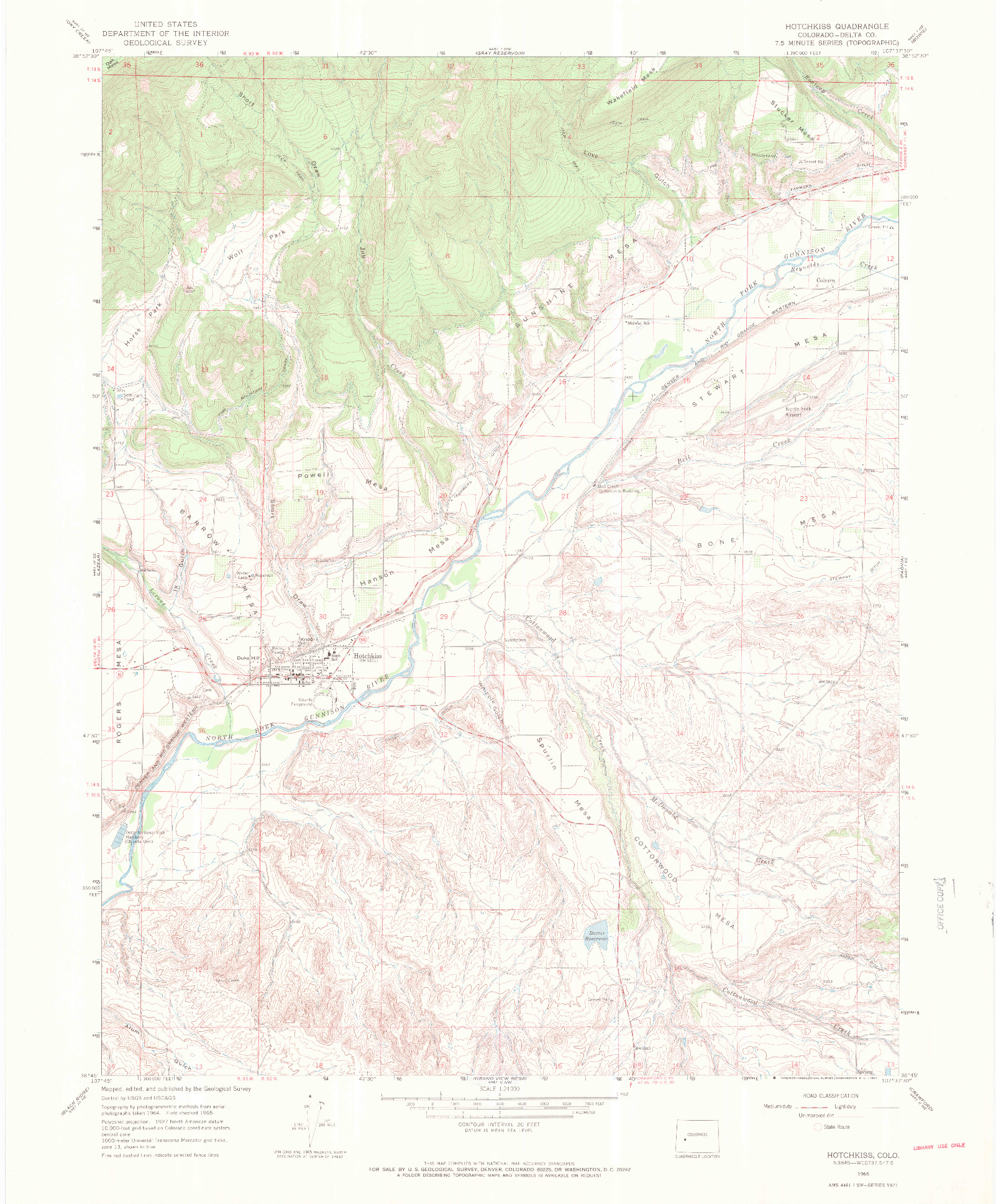 USGS 1:24000-SCALE QUADRANGLE FOR HOTCHKISS, CO 1965