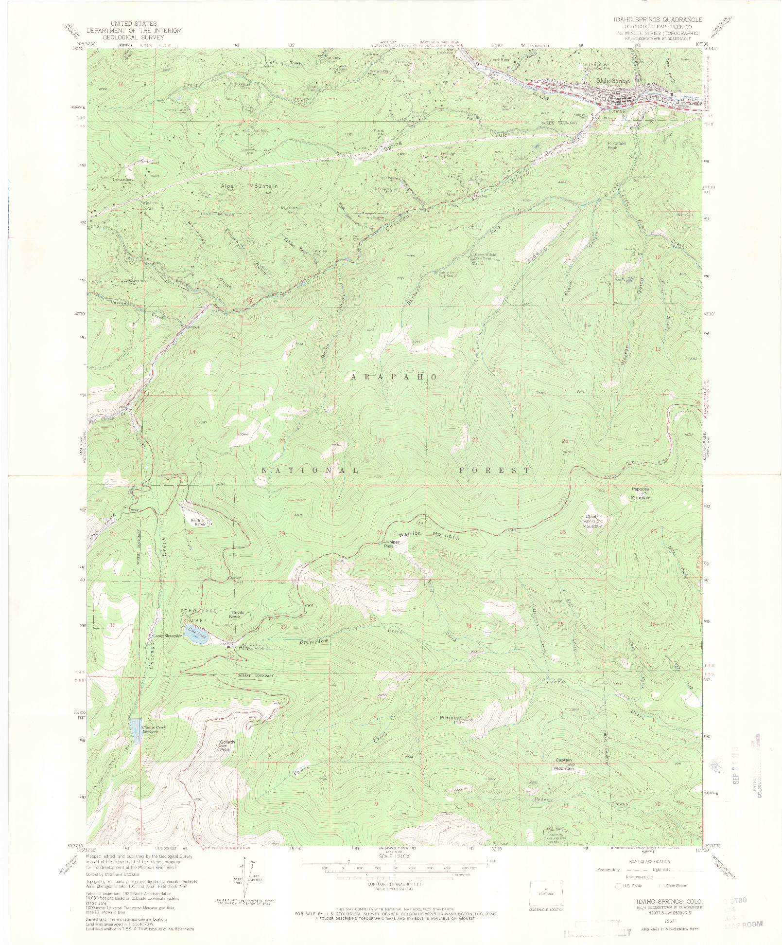 USGS 1:24000-SCALE QUADRANGLE FOR IDAHO SPRINGS, CO 1957