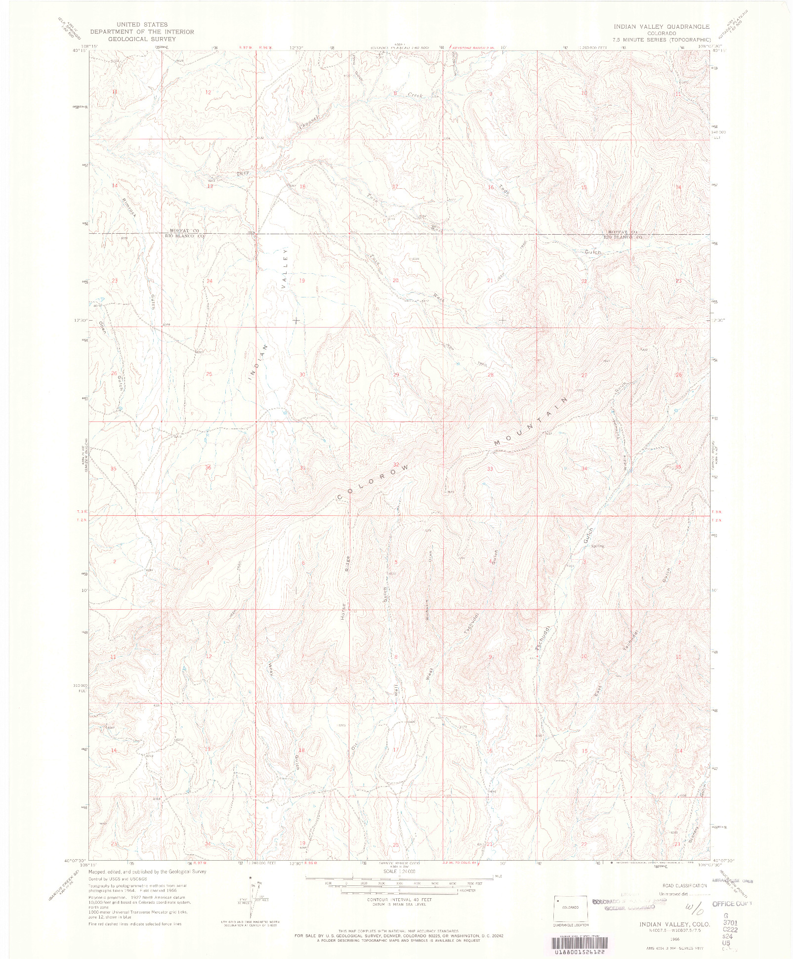 USGS 1:24000-SCALE QUADRANGLE FOR INDIAN VALLEY, CO 1966