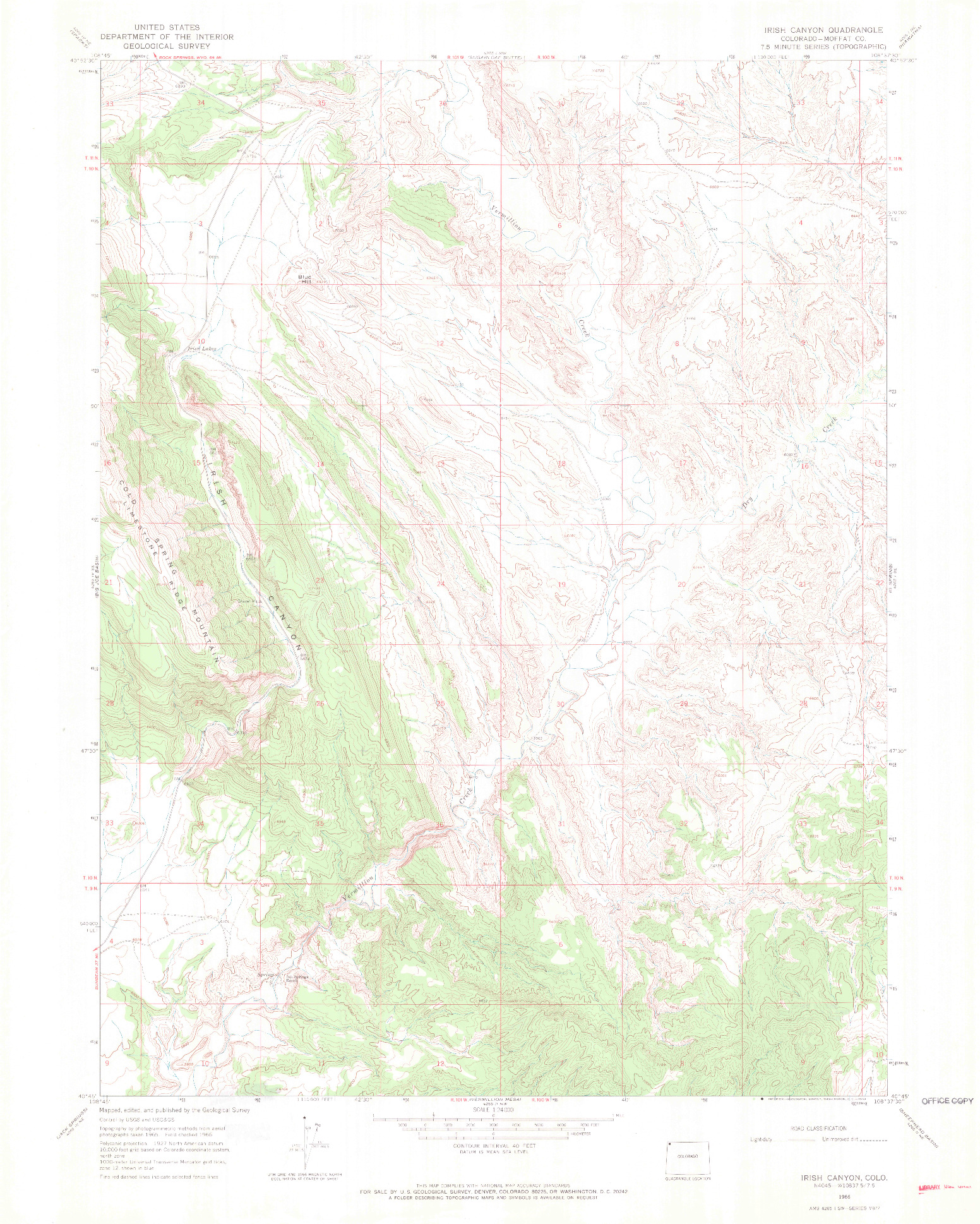 USGS 1:24000-SCALE QUADRANGLE FOR IRISH CANYON, CO 1966