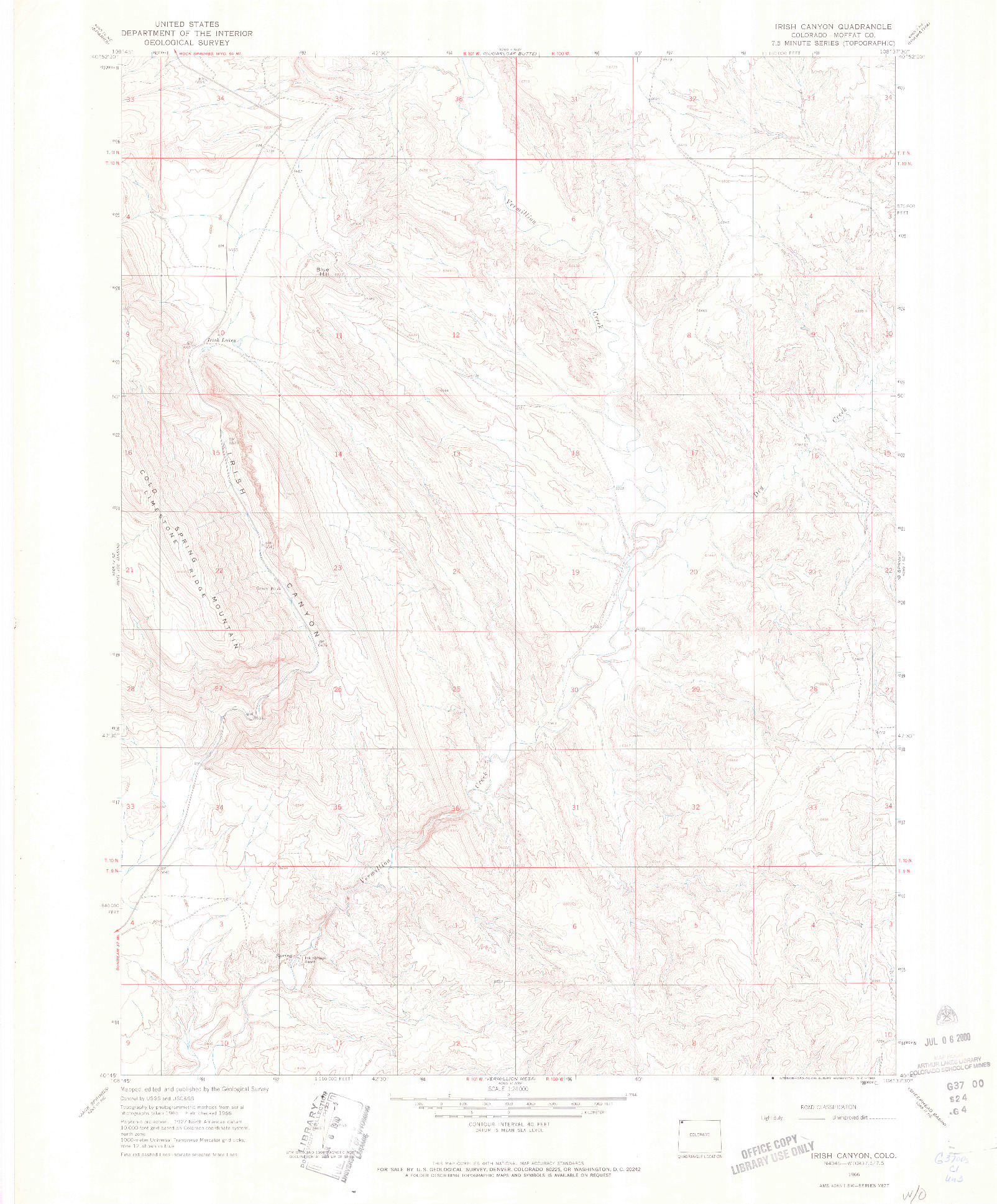 USGS 1:24000-SCALE QUADRANGLE FOR IRISH CANYON, CO 1966