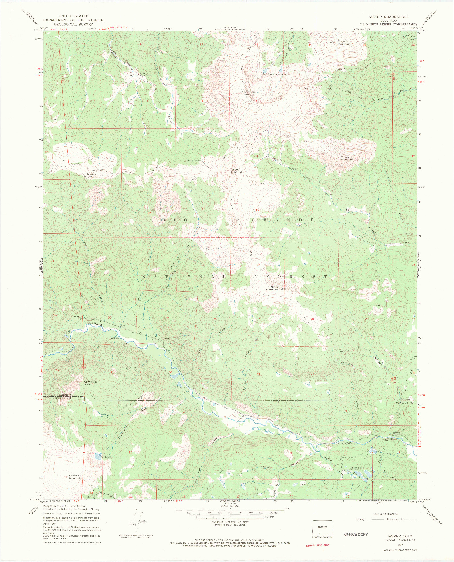 USGS 1:24000-SCALE QUADRANGLE FOR JASPER, CO 1967