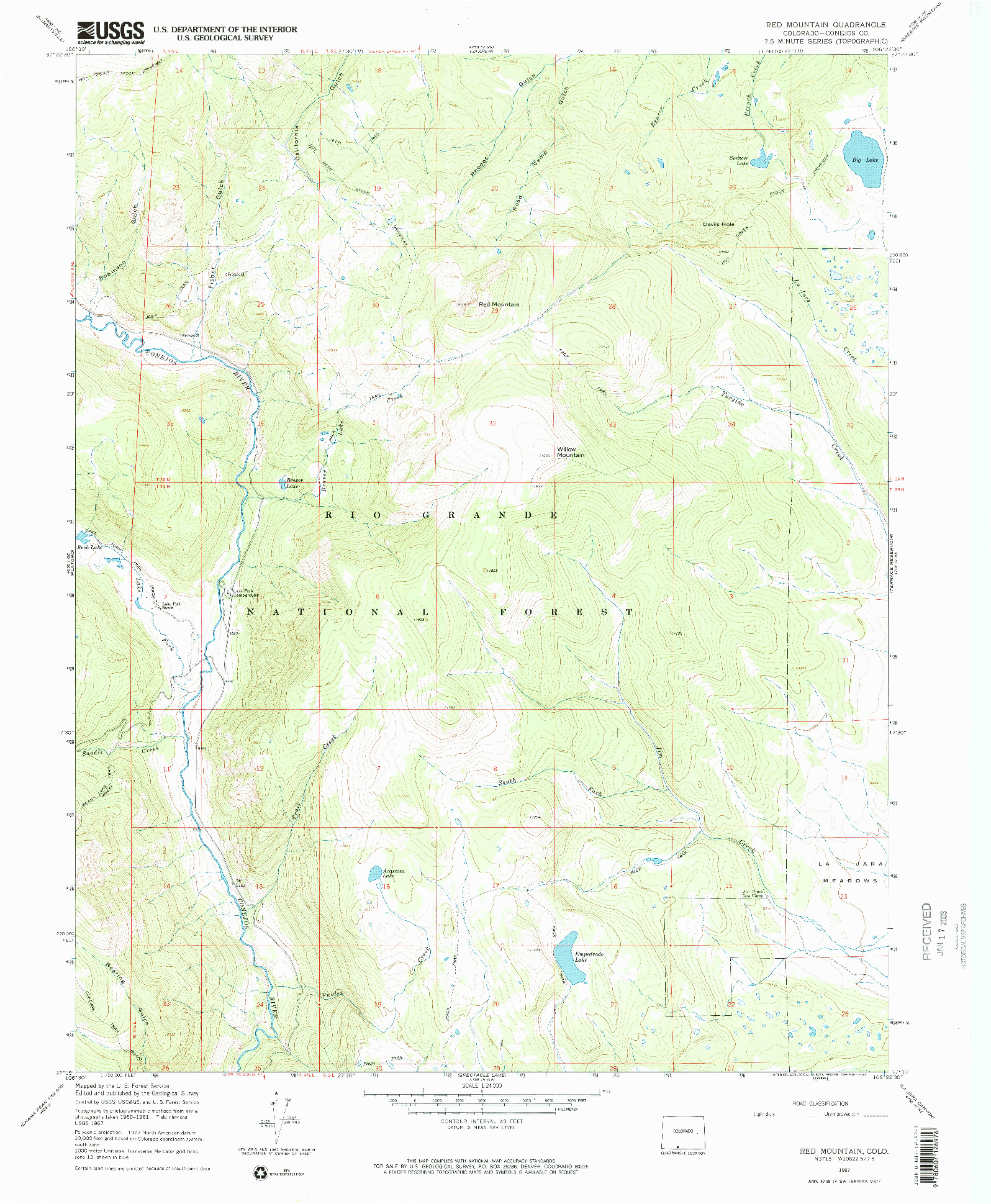 USGS 1:24000-SCALE QUADRANGLE FOR RED MOUNTAIN, CO 1967