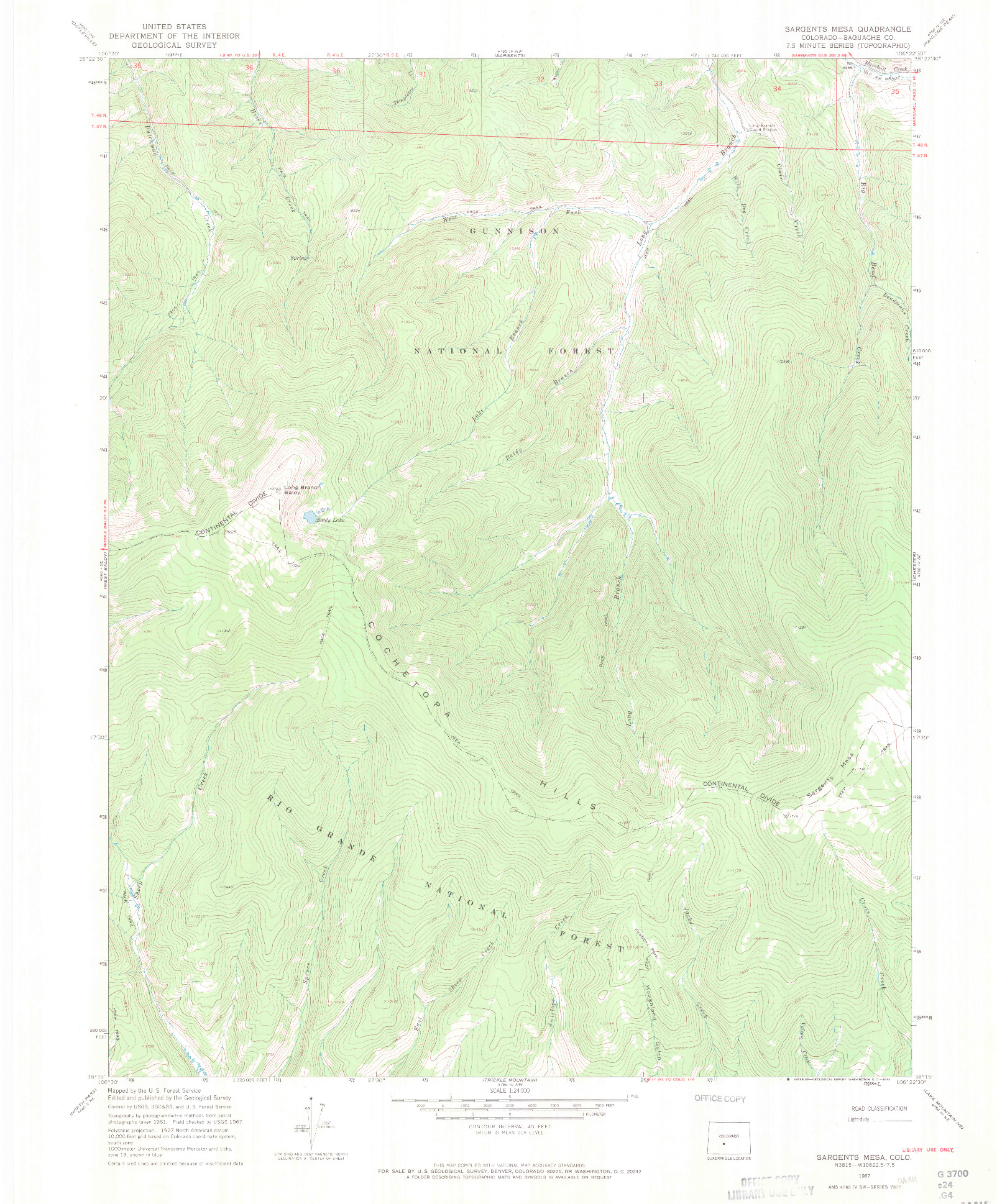 USGS 1:24000-SCALE QUADRANGLE FOR SARGENTS MESA, CO 1967