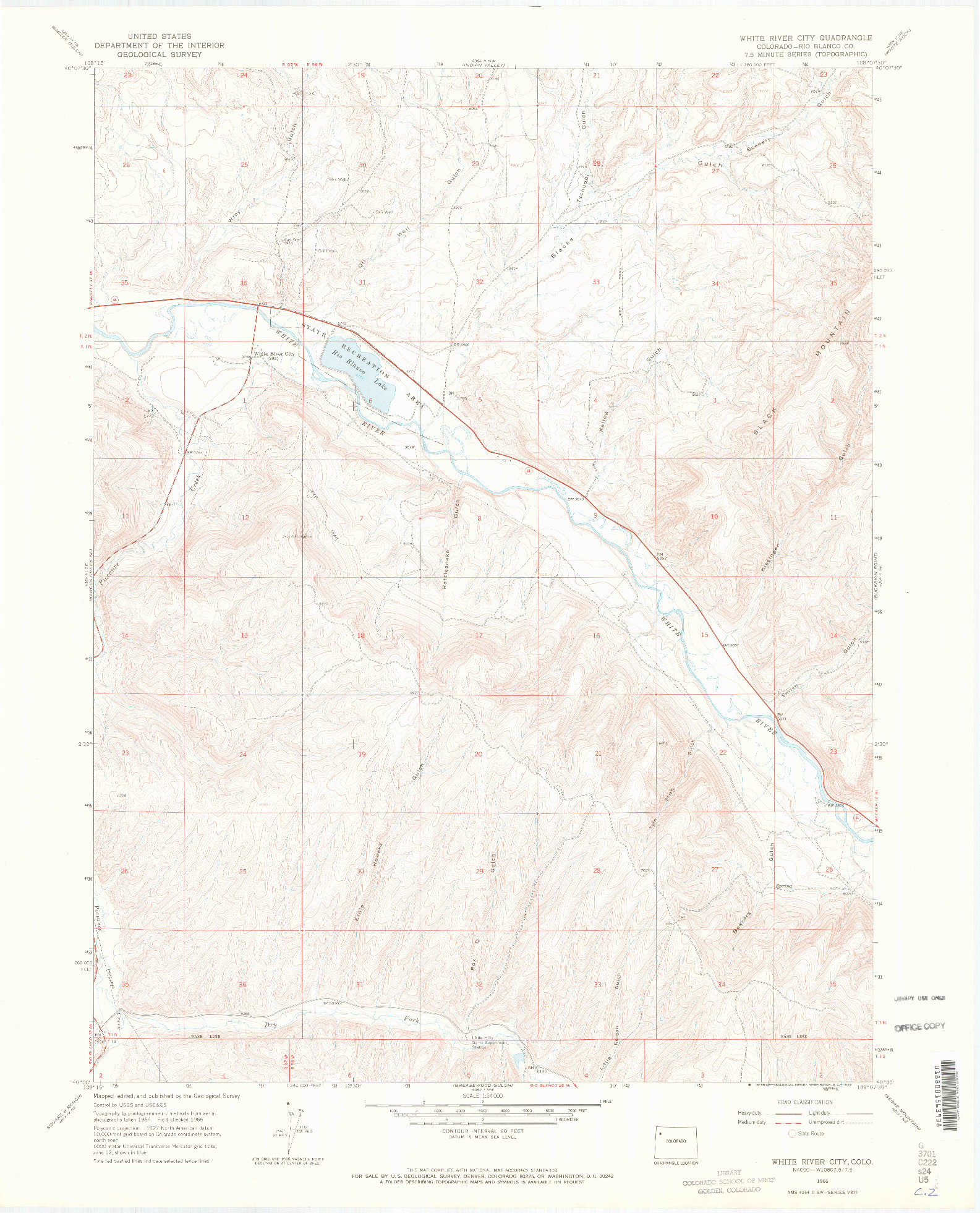 USGS 1:24000-SCALE QUADRANGLE FOR WHITE RIVER CITY, CO 1966
