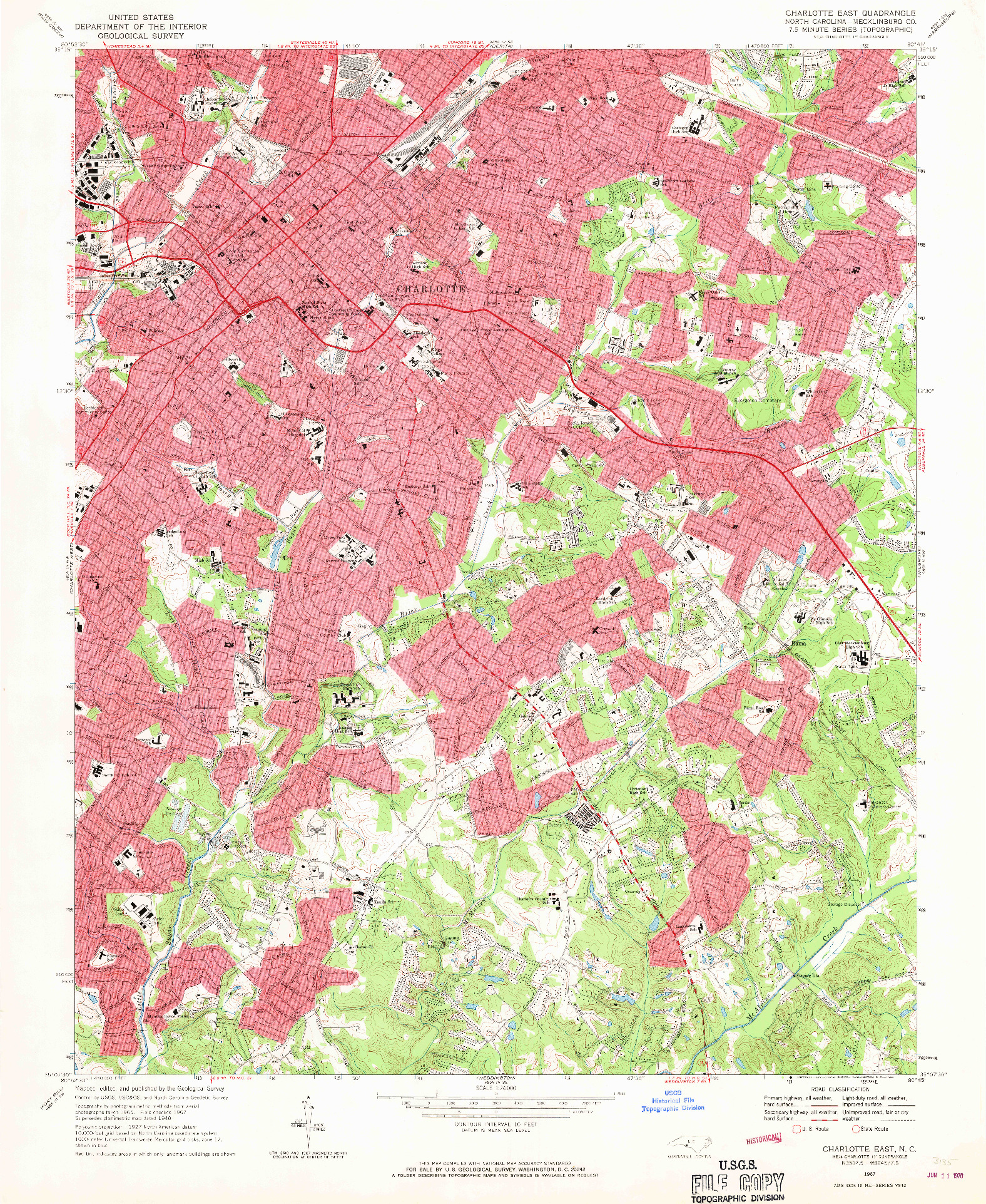 USGS 1:24000-SCALE QUADRANGLE FOR CHARLOTTE EAST, NC 1967