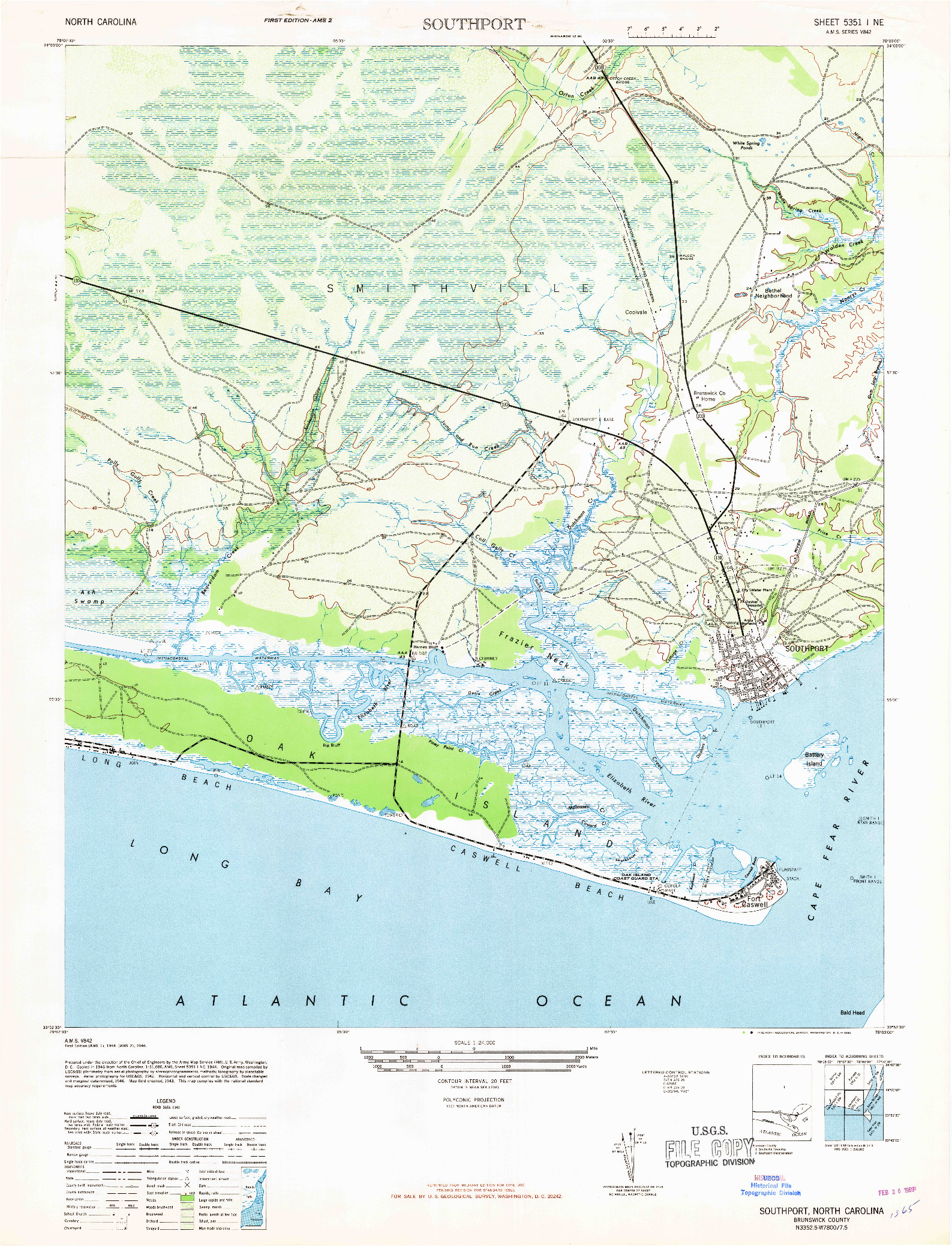 USGS 1:24000-SCALE QUADRANGLE FOR SOUTHPORT, NC 1969