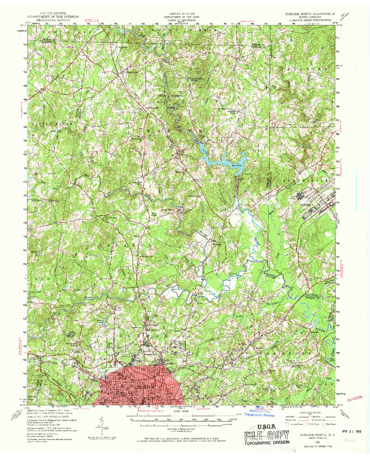 USGS 1:62500-SCALE QUADRANGLE FOR DURHAM NORTH, NC 1951