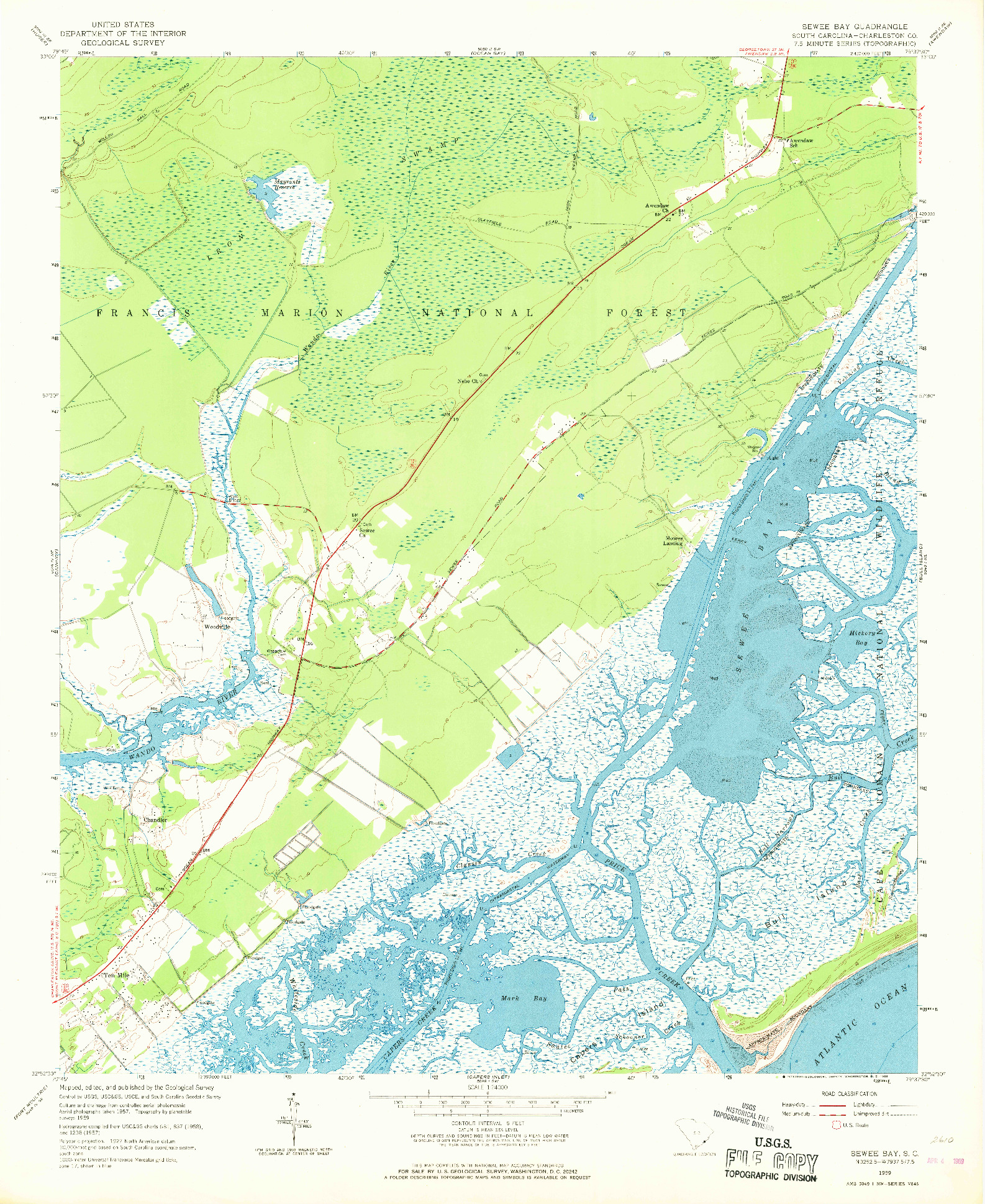 USGS 1:24000-SCALE QUADRANGLE FOR SEWEE BAY, SC 1959
