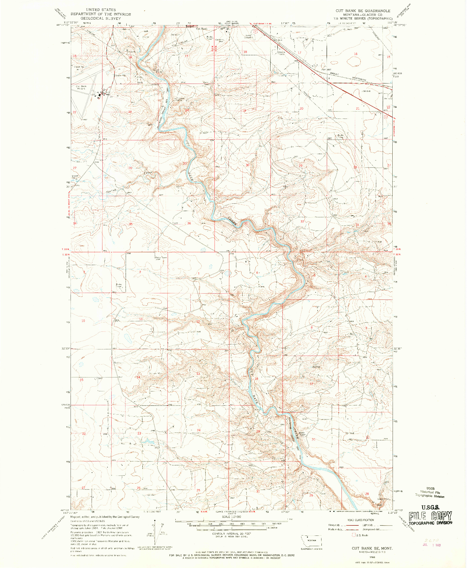 USGS 1:24000-SCALE QUADRANGLE FOR CUT BANK SE, MT 1966