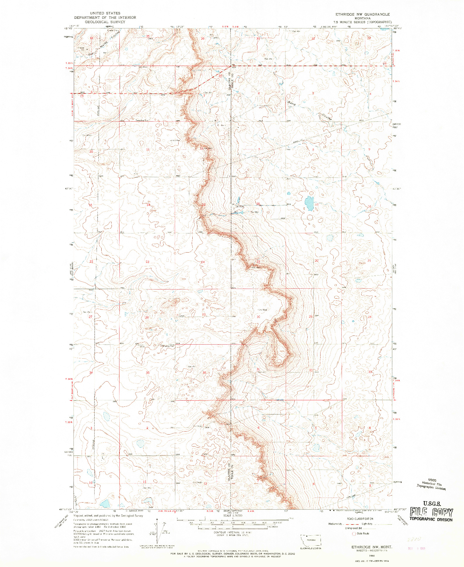 USGS 1:24000-SCALE QUADRANGLE FOR ETHRIDGE NW, MT 1966