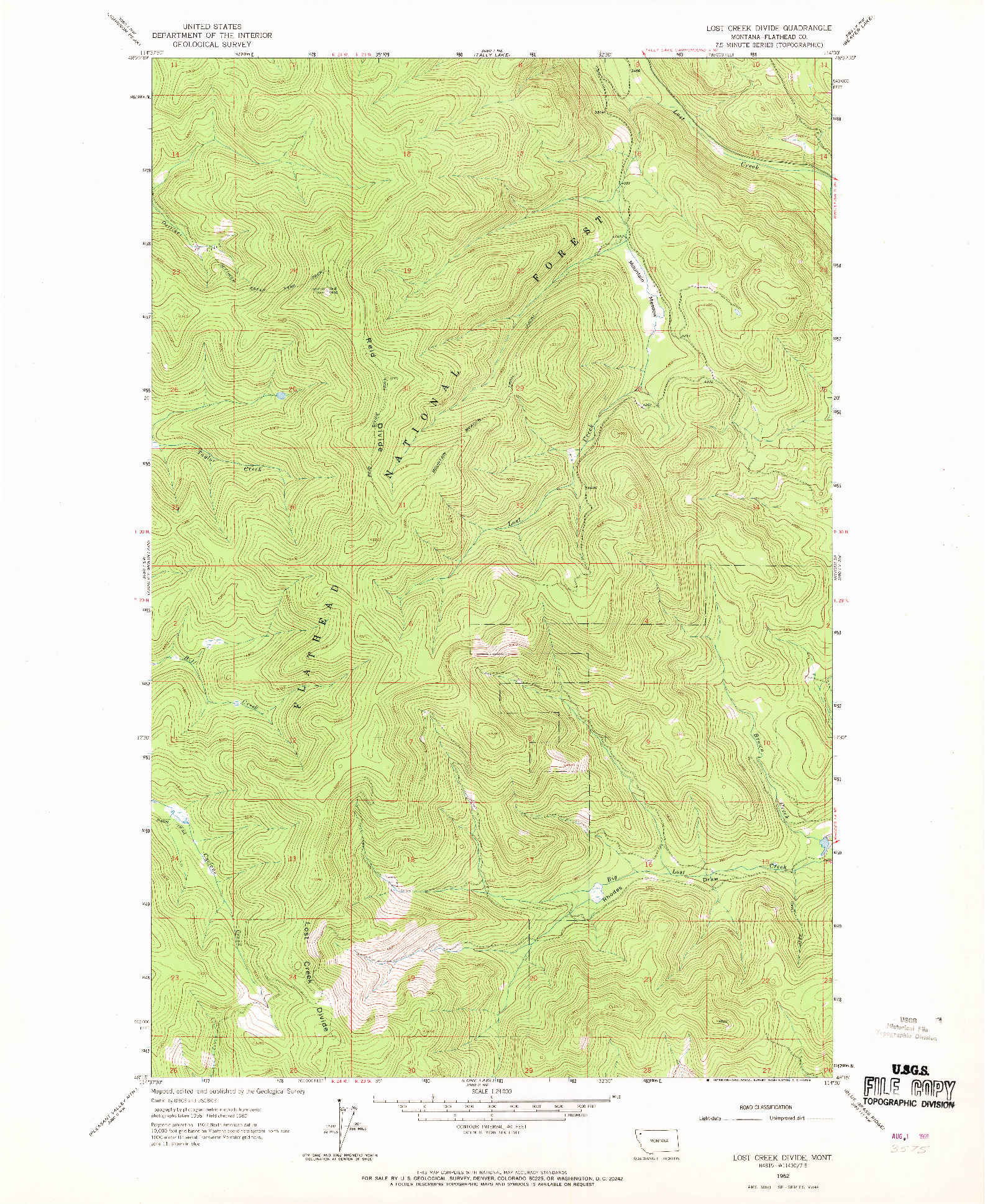 USGS 1:24000-SCALE QUADRANGLE FOR LOST CREEK DIVIDE, MT 1962
