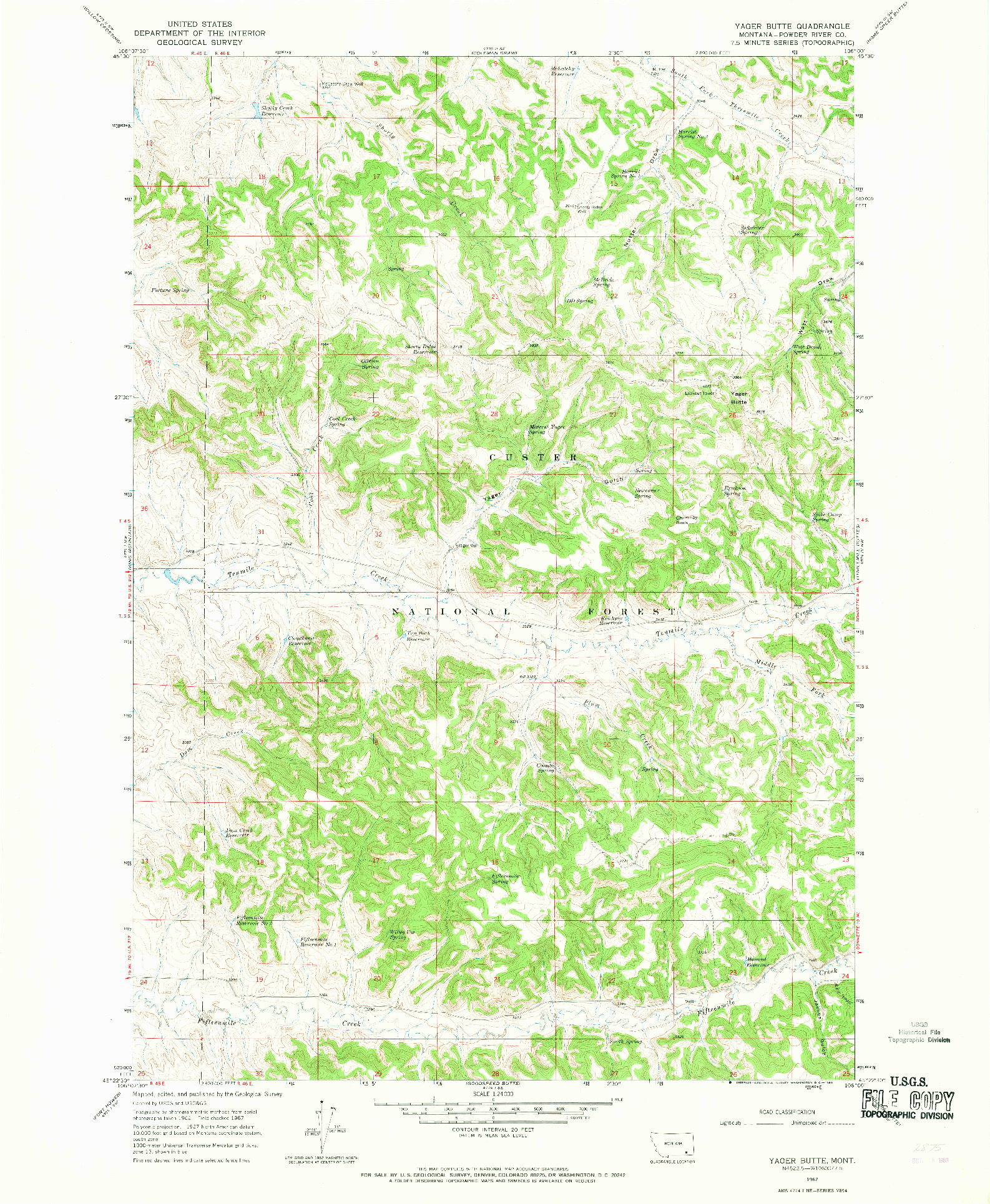 USGS 1:24000-SCALE QUADRANGLE FOR YAGER BUTTE, MT 1967