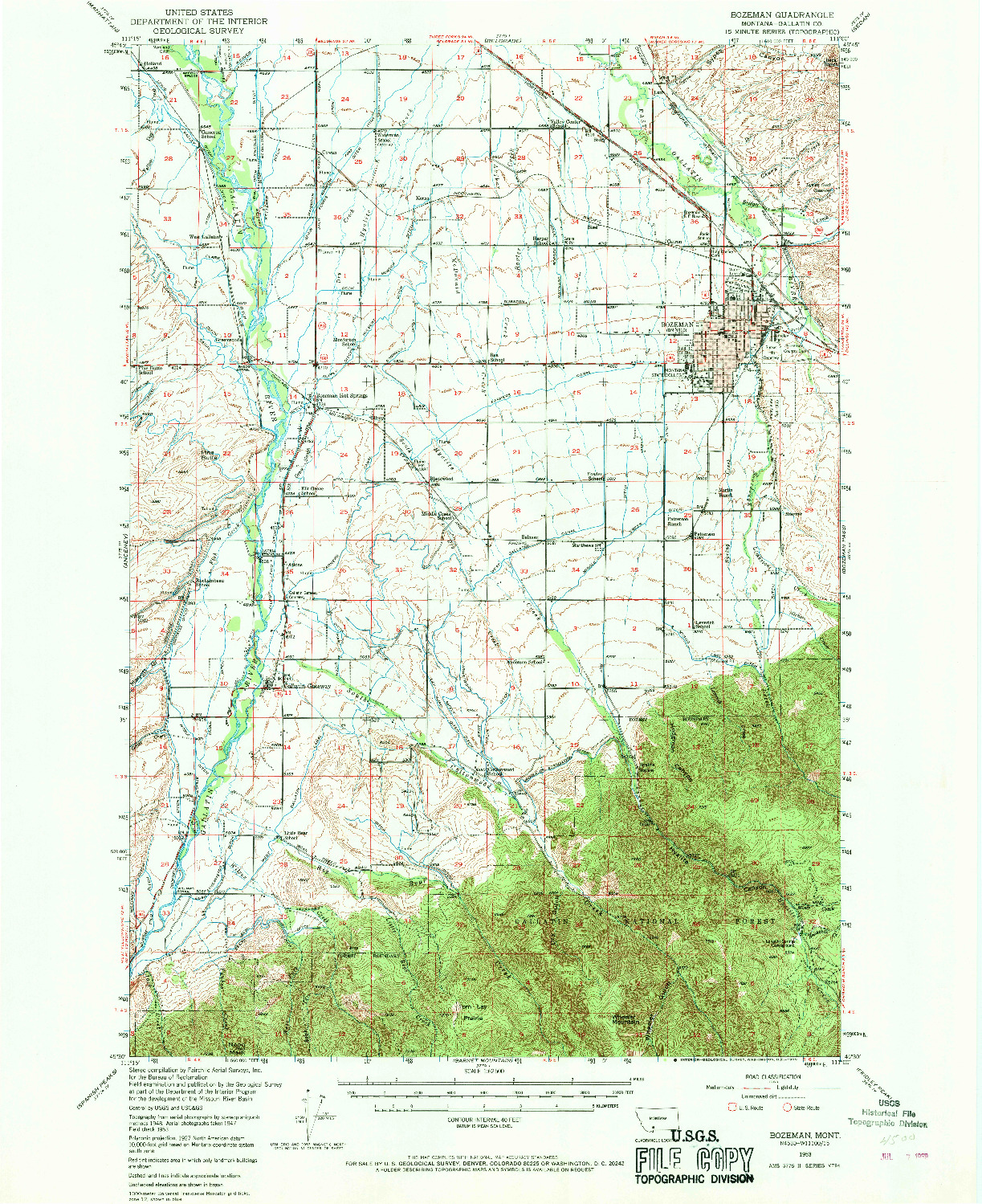 USGS 1:62500-SCALE QUADRANGLE FOR BOZEMAN, MT 1953