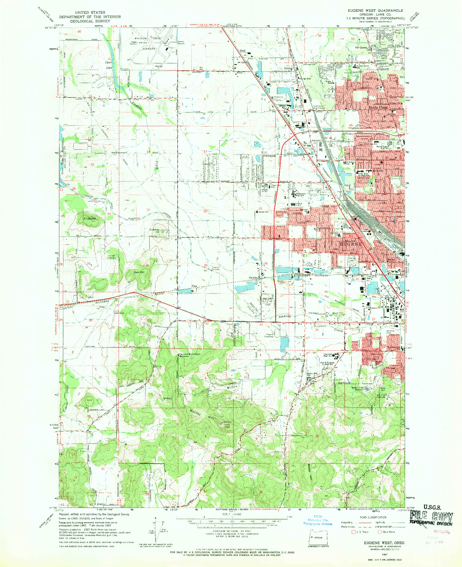 USGS 1:24000-SCALE QUADRANGLE FOR EUGENE WEST, OR 1967