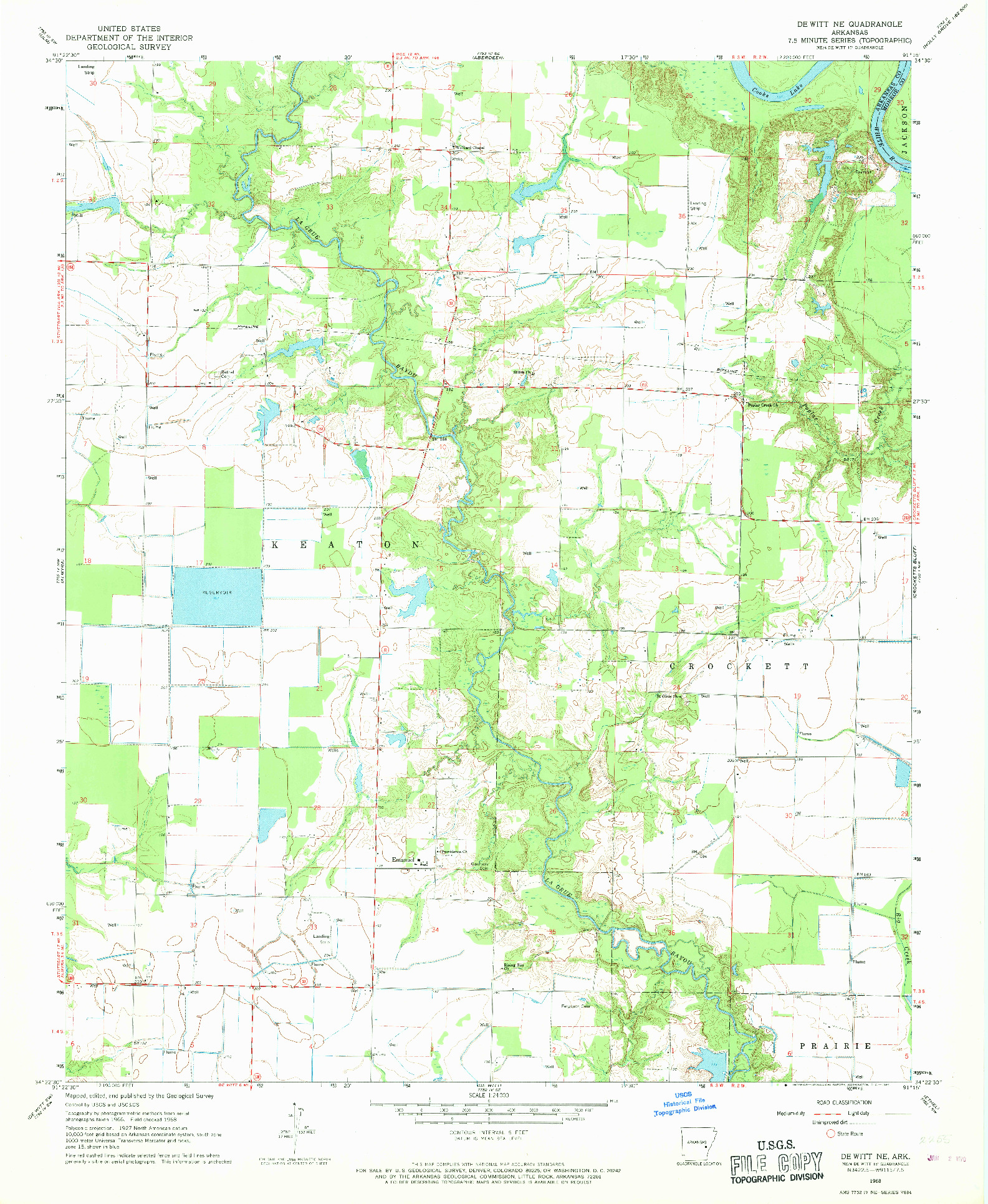 USGS 1:24000-SCALE QUADRANGLE FOR DE WITT NE, AR 1968