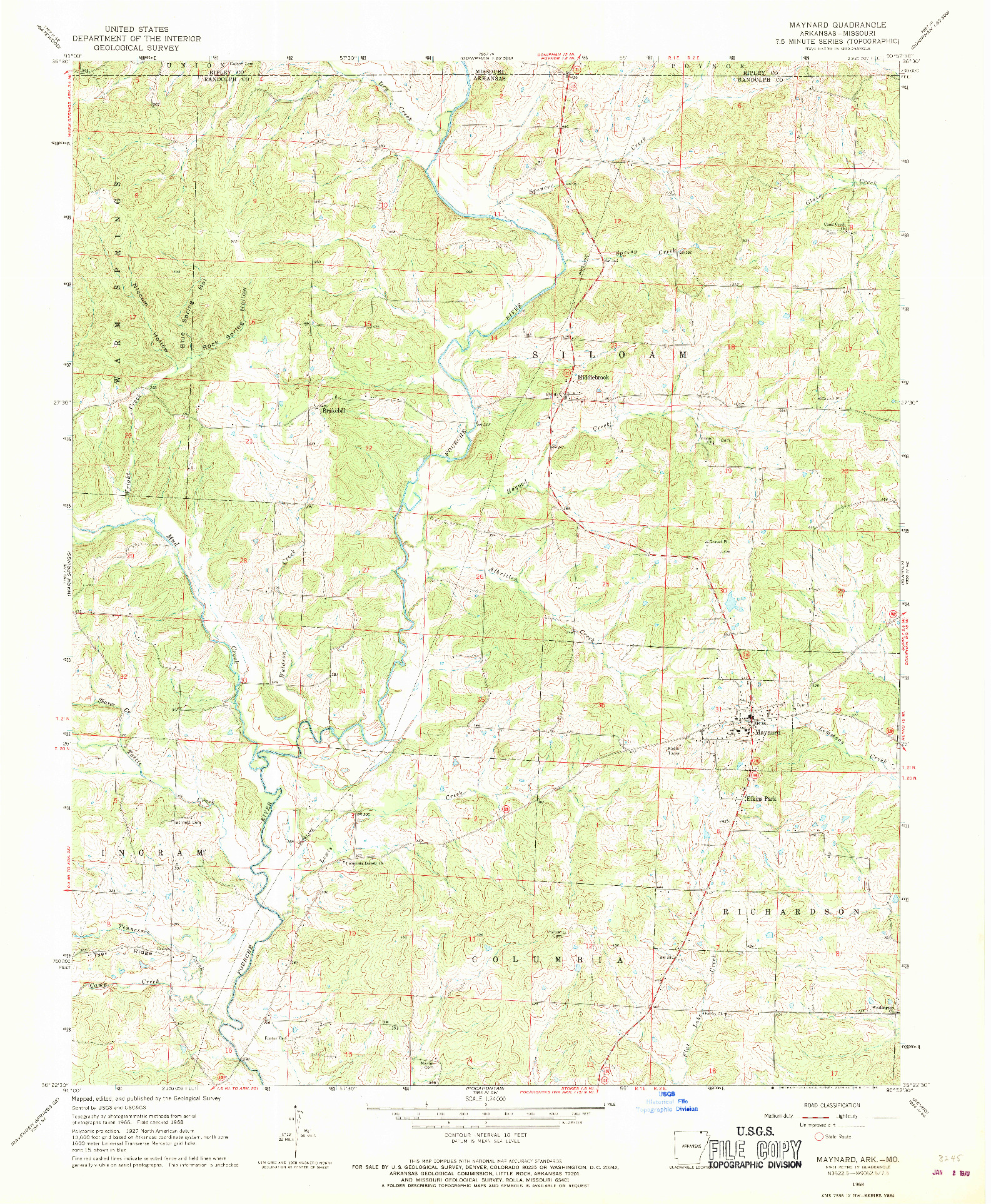 USGS 1:24000-SCALE QUADRANGLE FOR MAYNARD, AR 1968