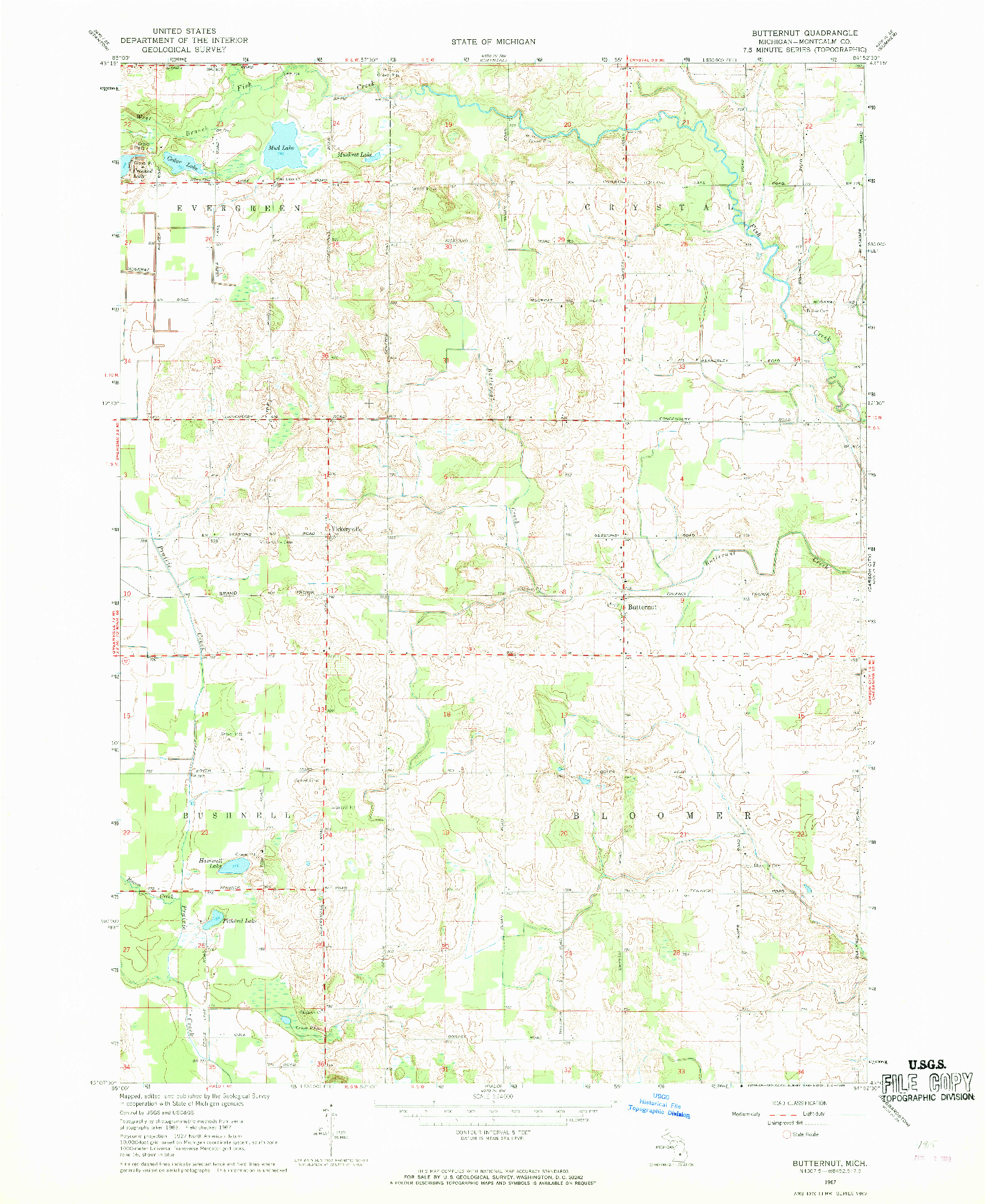 USGS 1:24000-SCALE QUADRANGLE FOR BUTTERNUT, MI 1967