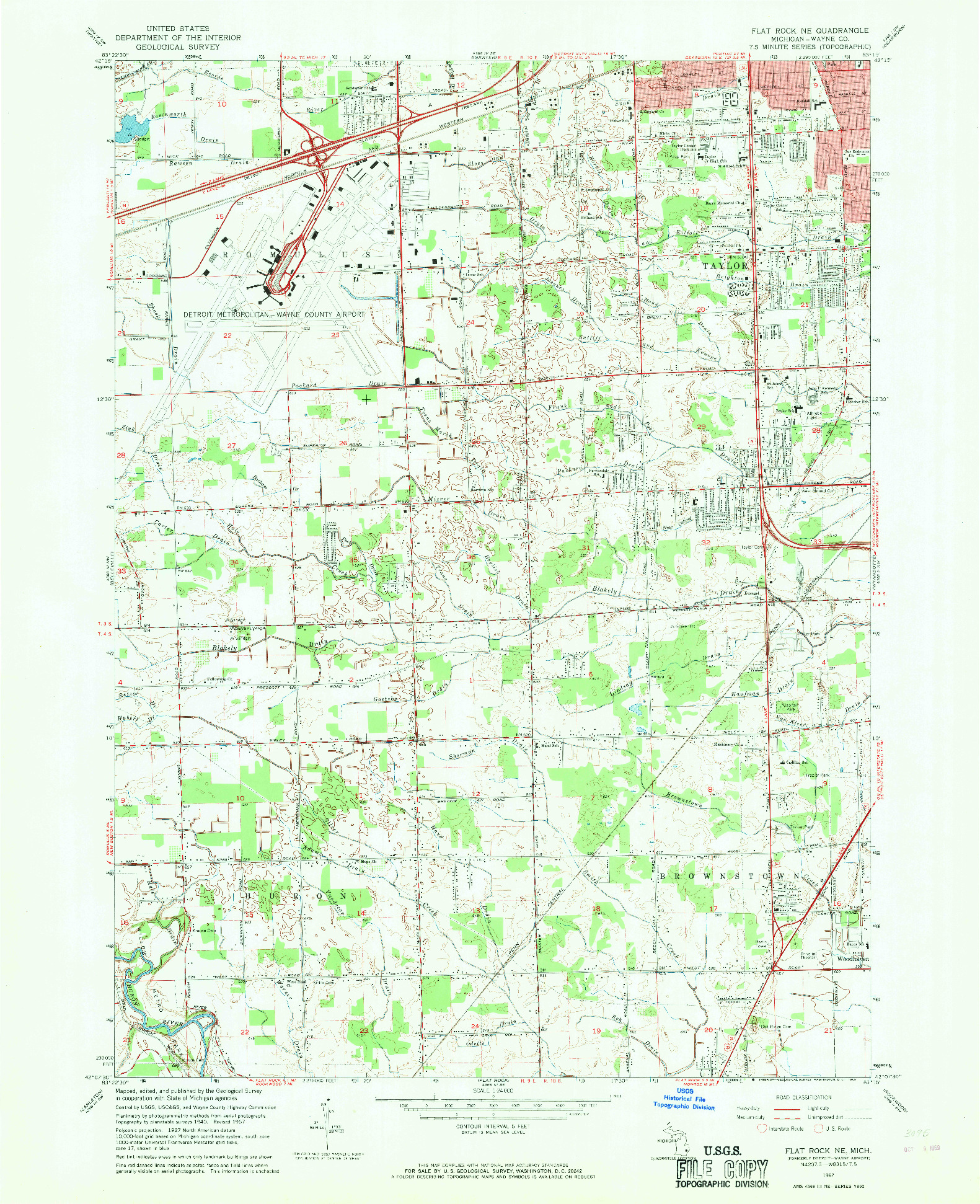 USGS 1:24000-SCALE QUADRANGLE FOR FLAT ROCK NE, MI 1967