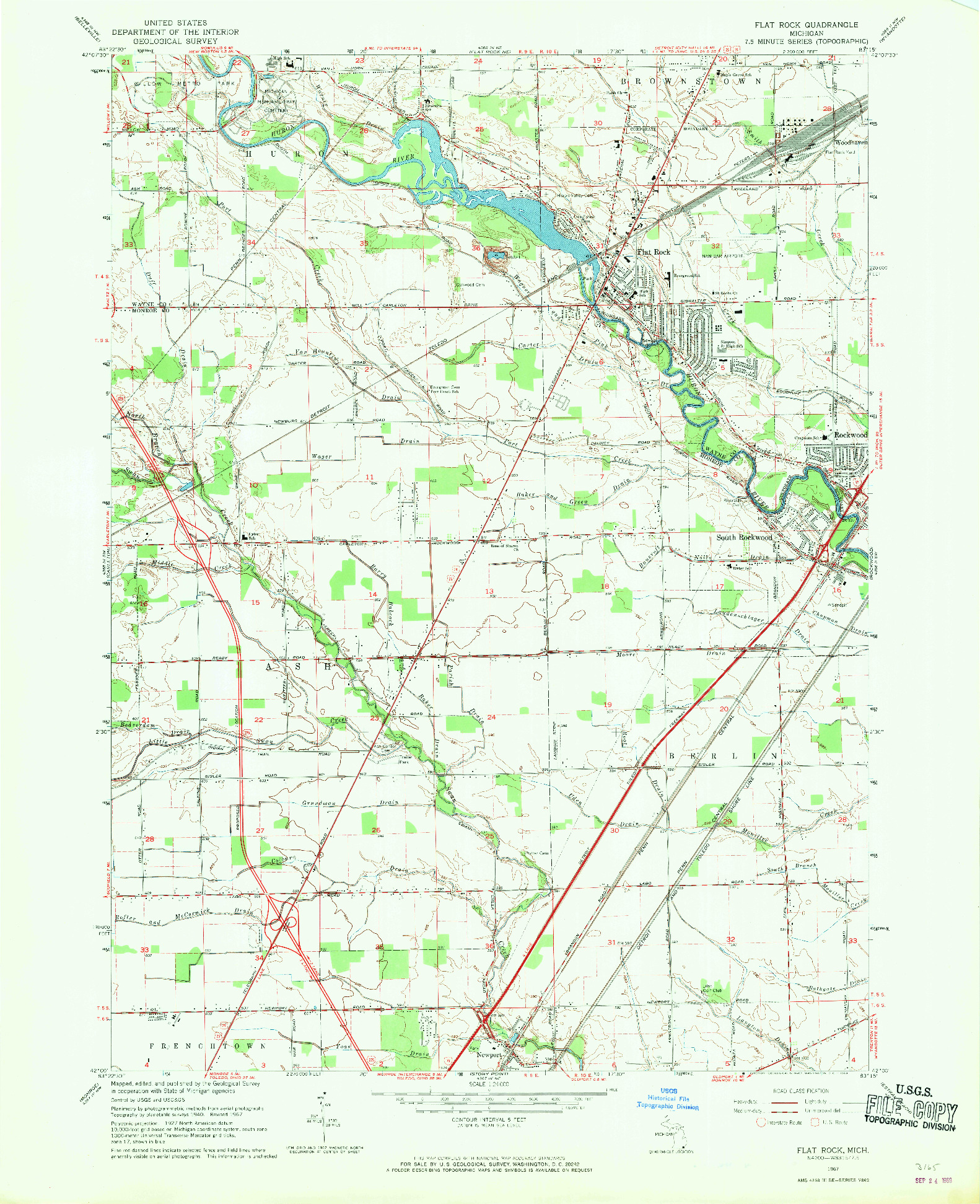 USGS 1:24000-SCALE QUADRANGLE FOR FLAT ROCK, MI 1967