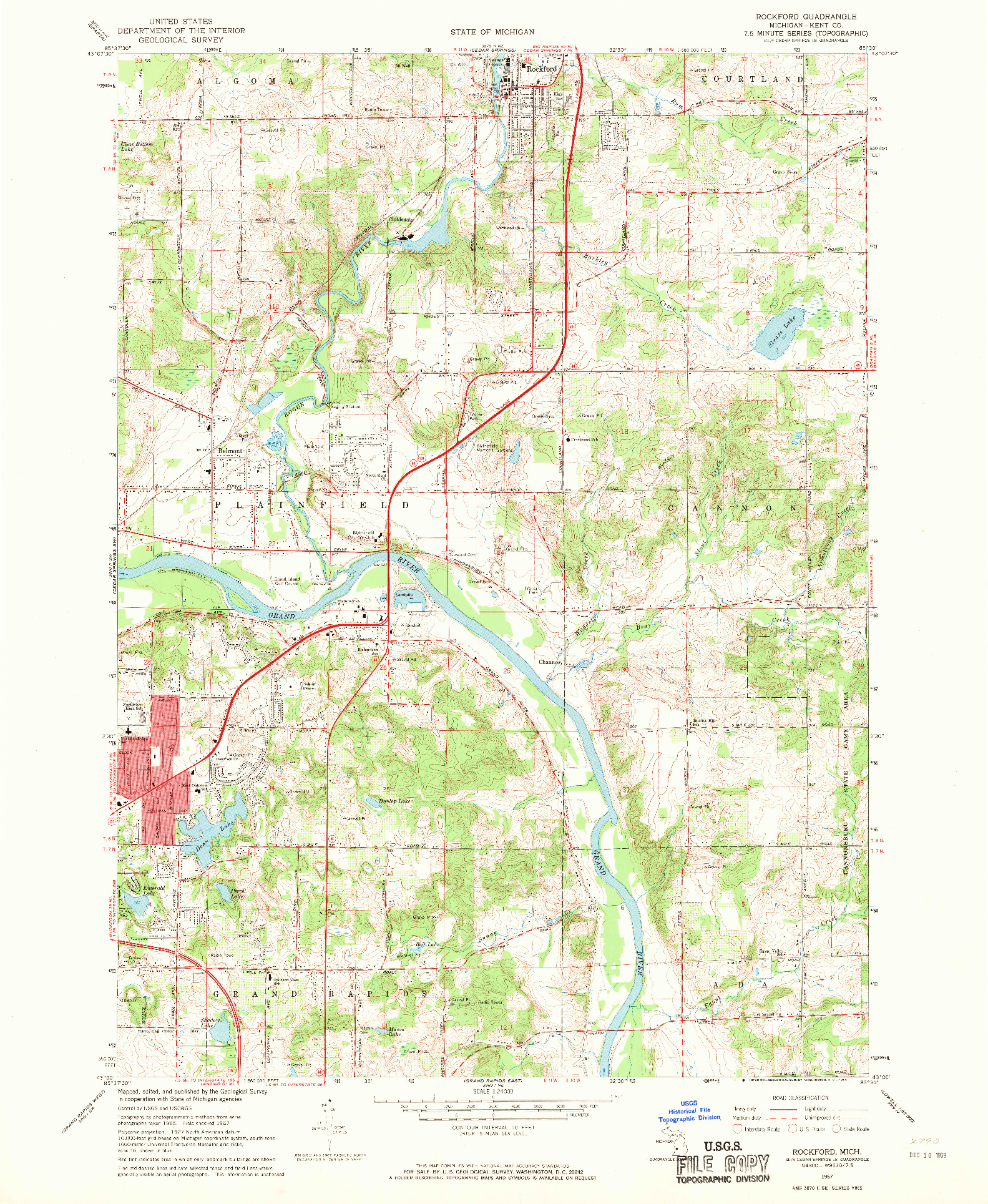 USGS 1:24000-SCALE QUADRANGLE FOR ROCKFORD, MI 1967