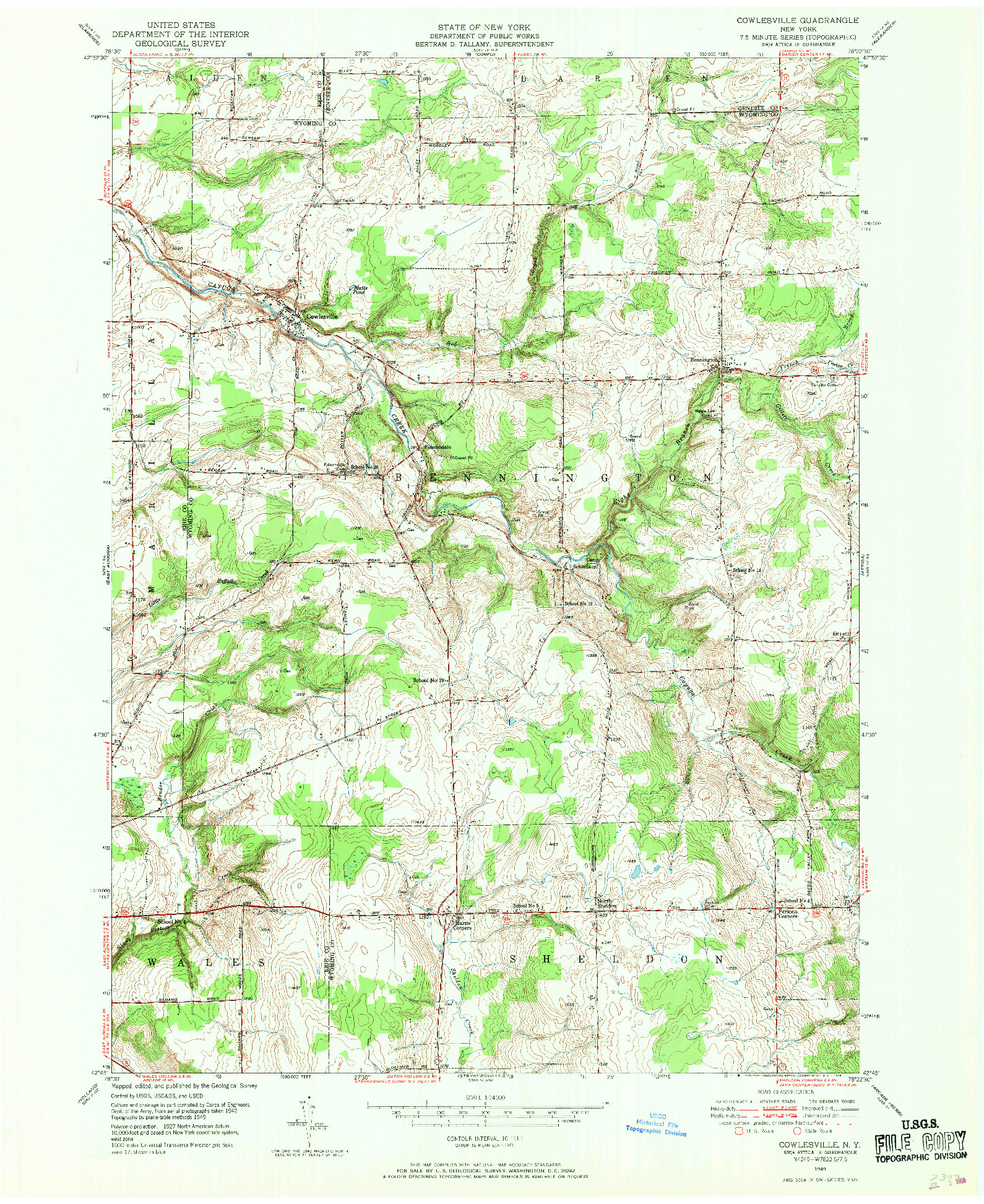 USGS 1:24000-SCALE QUADRANGLE FOR COWLESVILLE, NY 1949