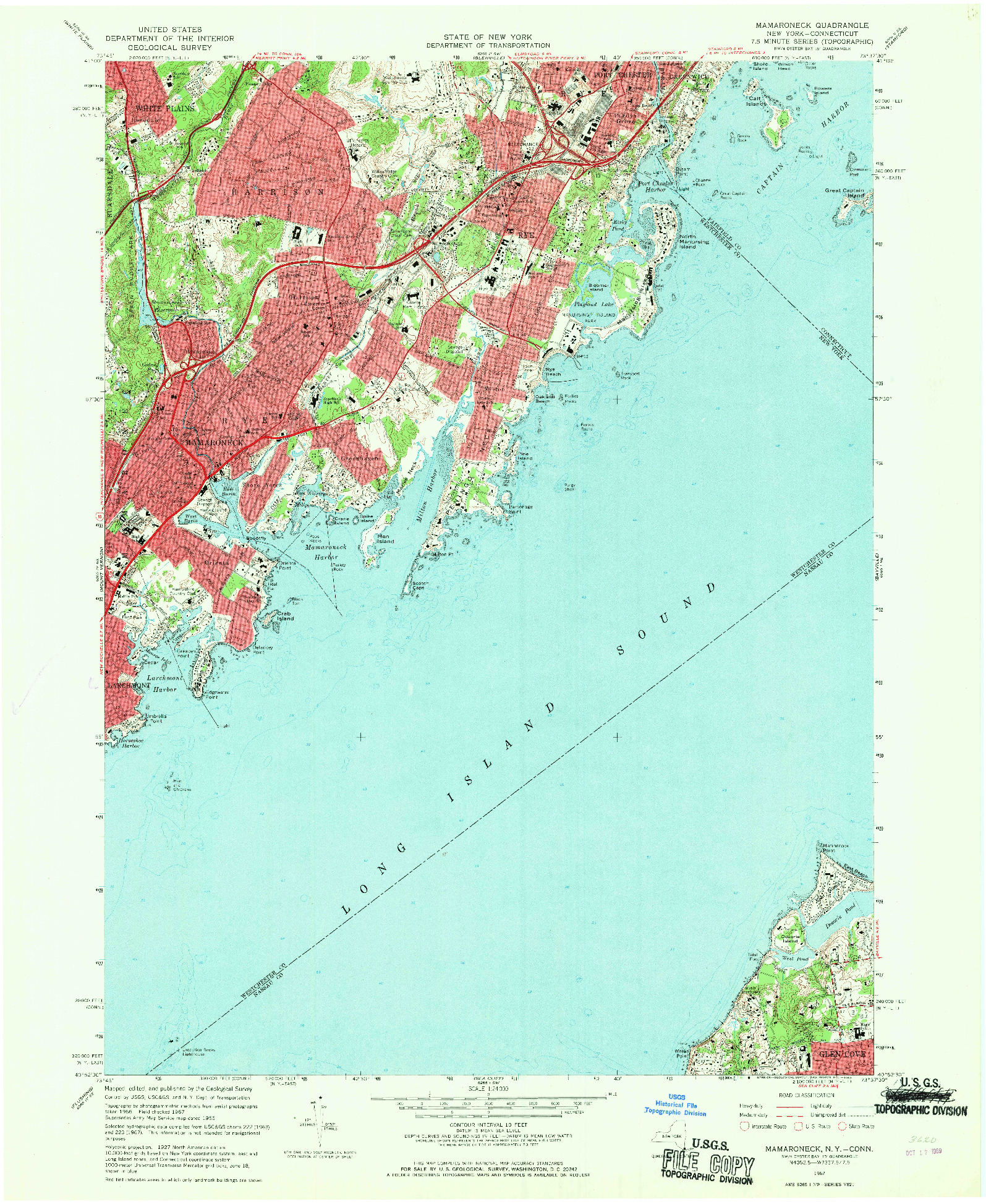 USGS 1:24000-SCALE QUADRANGLE FOR MAMARONECK, NY 1967