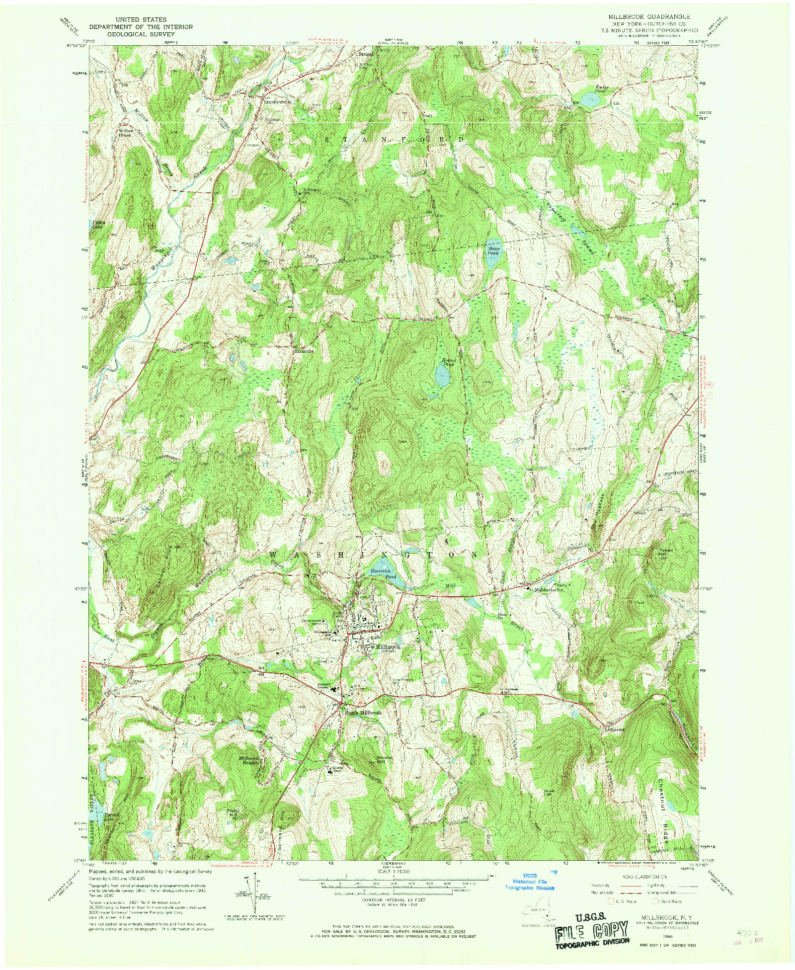 USGS 1:24000-SCALE QUADRANGLE FOR MILLBROOK, NY 1960