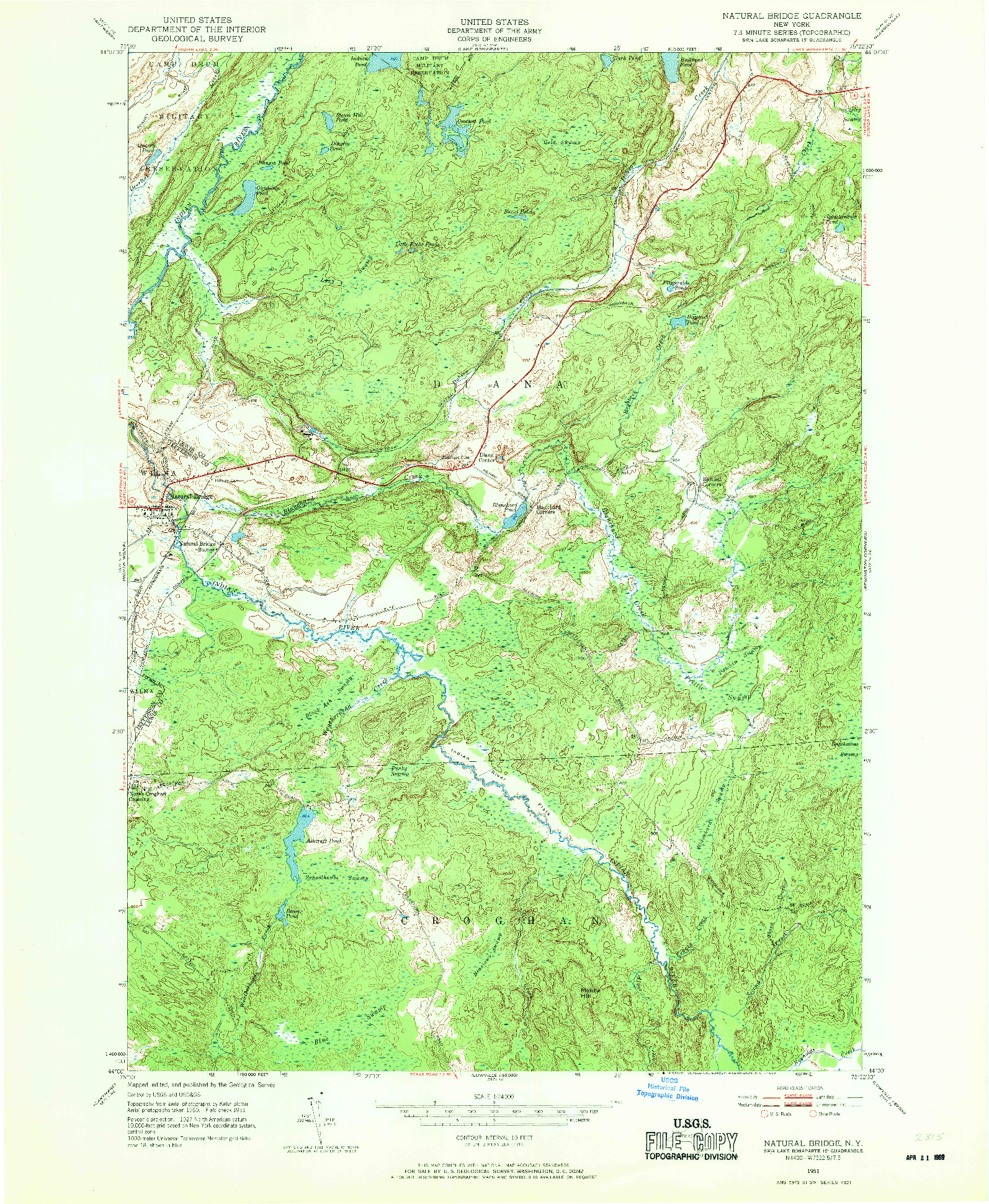 USGS 1:24000-SCALE QUADRANGLE FOR NATURAL BRIDGE, NY 1951