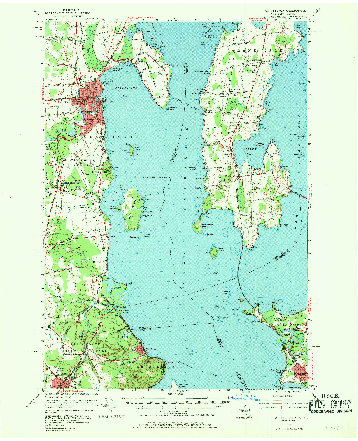 USGS 1:62500-SCALE QUADRANGLE FOR PLATTSBURGH, NY 1956