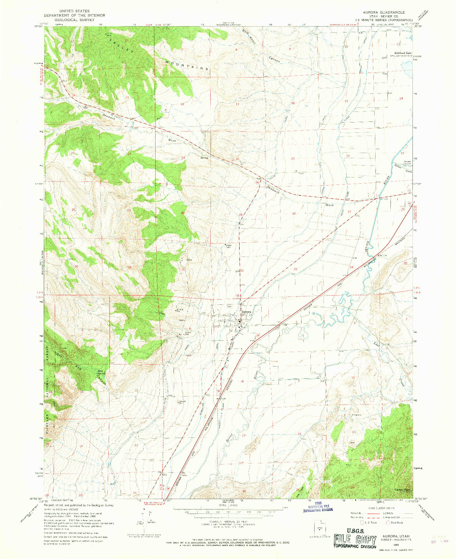 USGS 1:24000-SCALE QUADRANGLE FOR AURORA, UT 1966