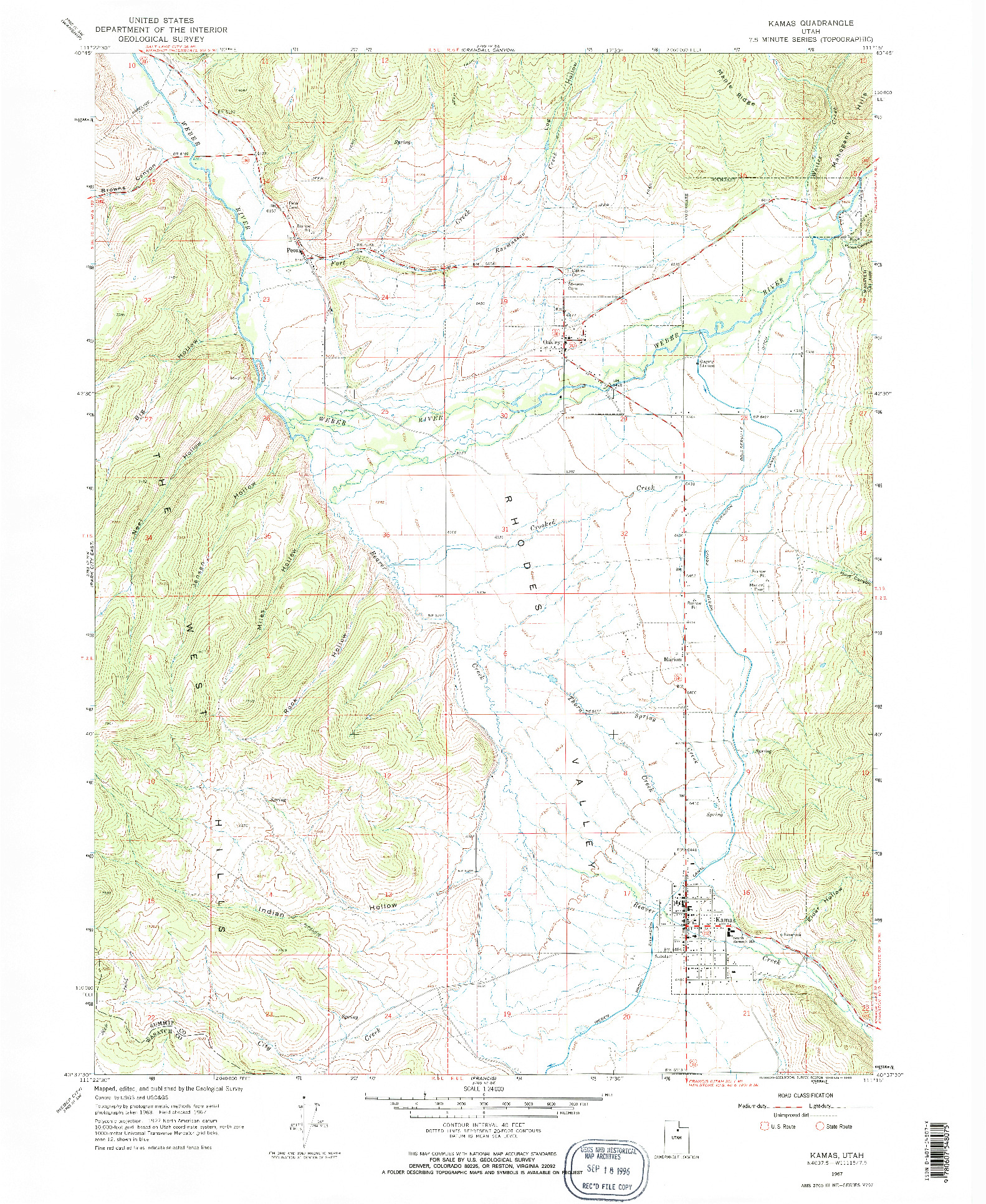 USGS 1:24000-SCALE QUADRANGLE FOR KAMAS, UT 1967