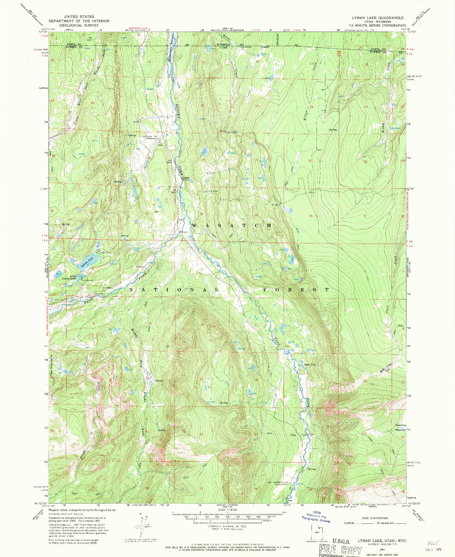 USGS 1:24000-SCALE QUADRANGLE FOR LYMAN LAKE, UT 1967