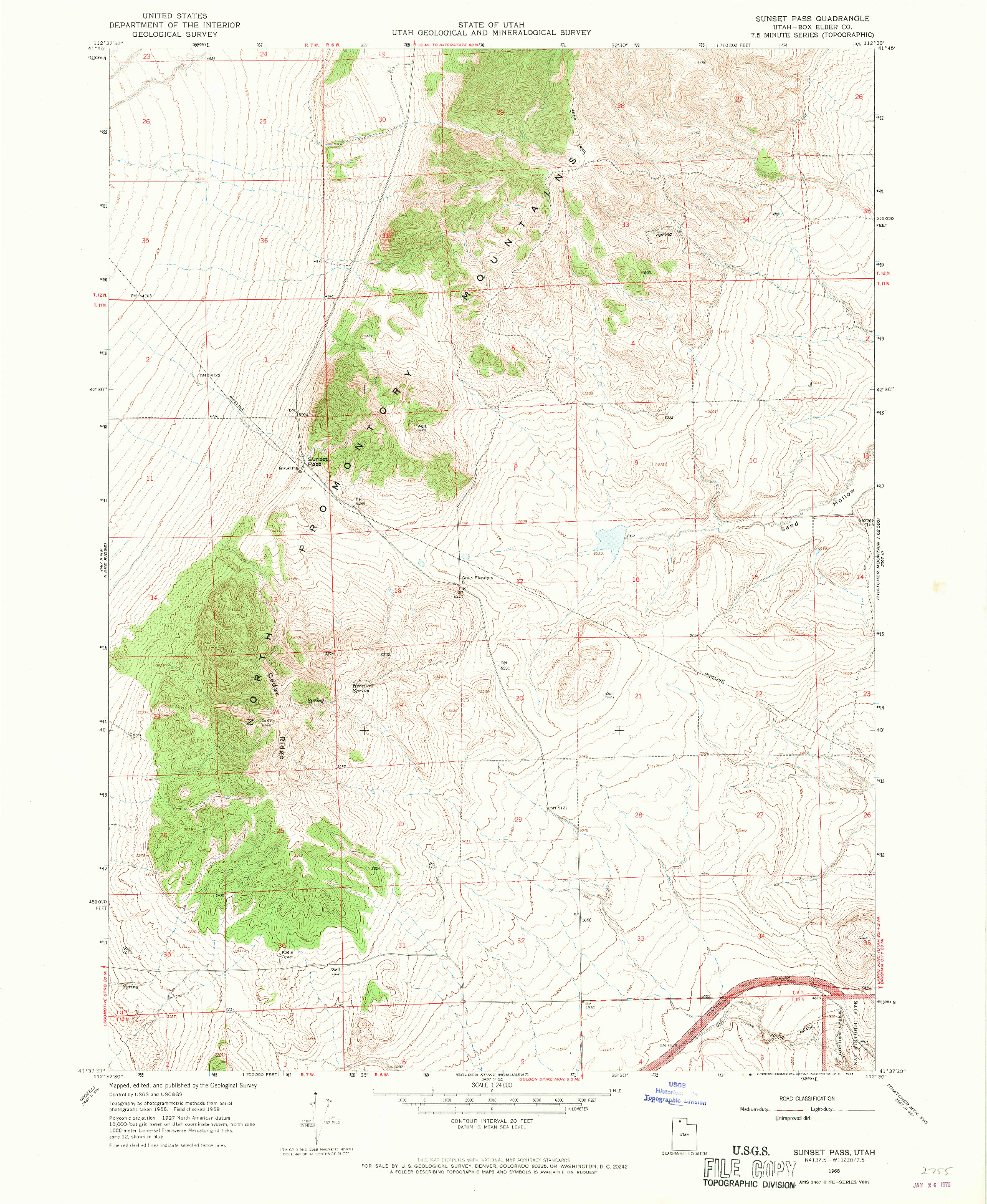 USGS 1:24000-SCALE QUADRANGLE FOR SUNSET PASS, UT 1968