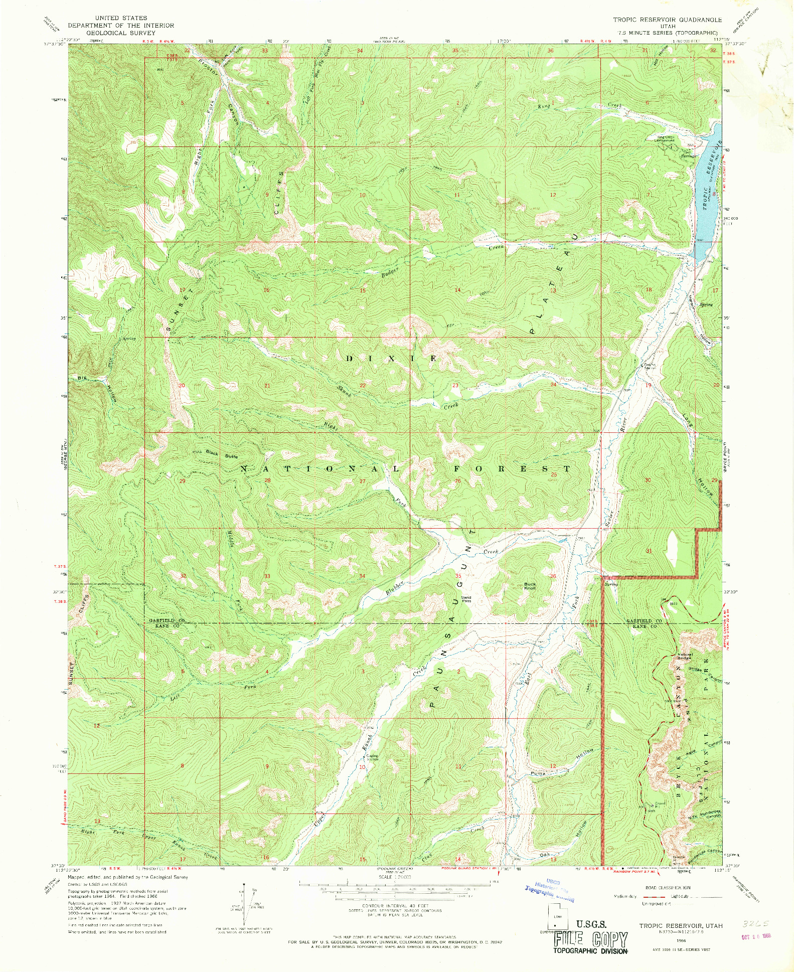 USGS 1:24000-SCALE QUADRANGLE FOR TROPIC RESERVOIR, UT 1966