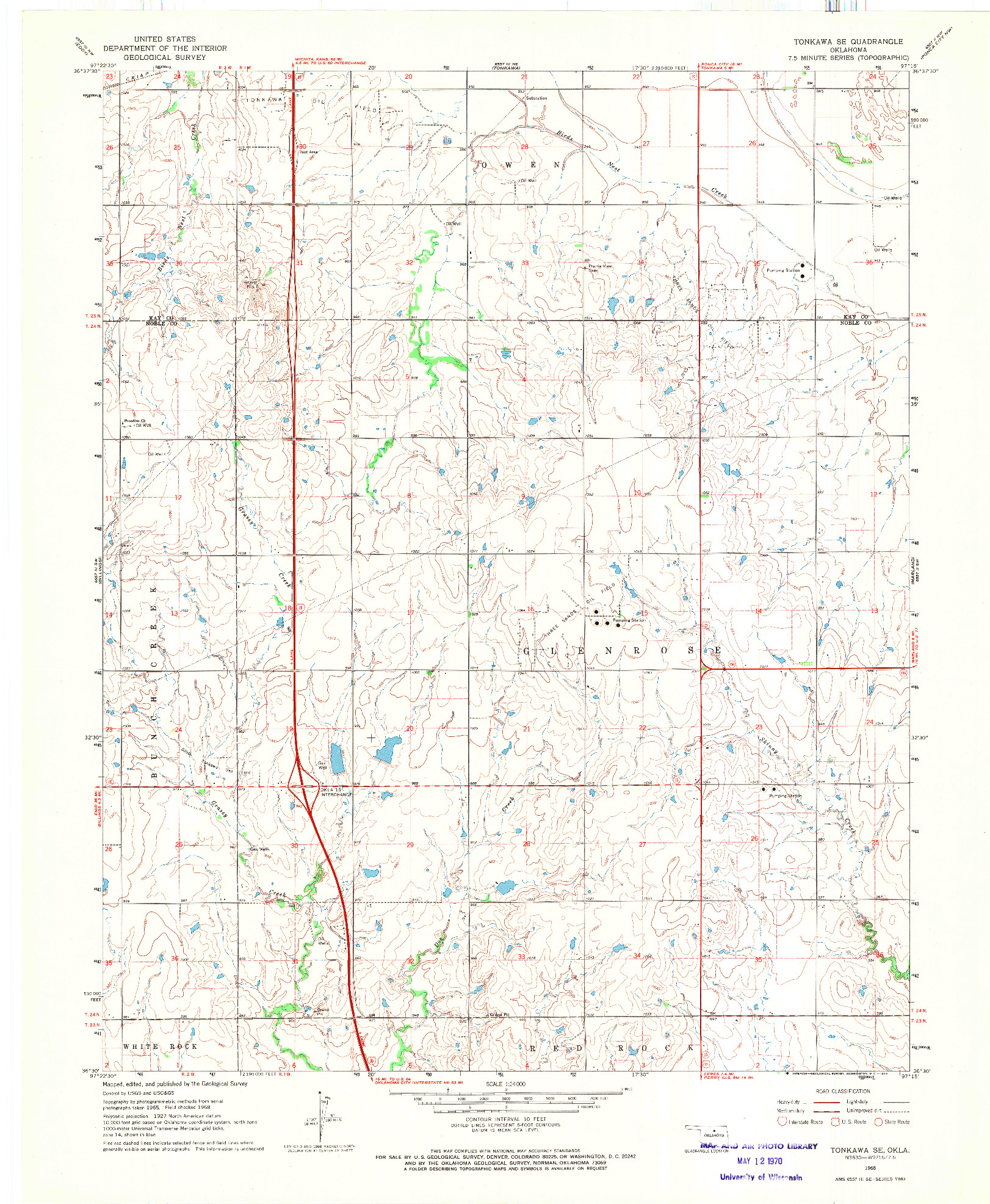 USGS 1:24000-SCALE QUADRANGLE FOR TONKAWA SE, OK 1968