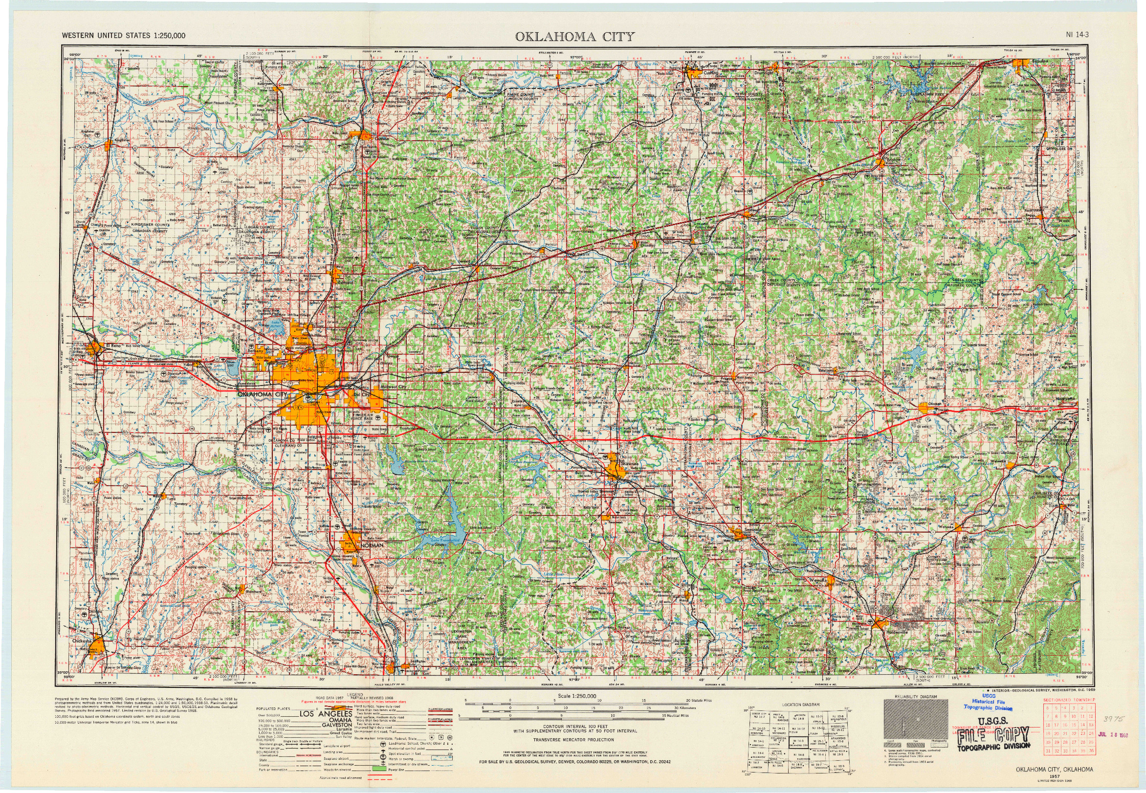 USGS 1:250000-SCALE QUADRANGLE FOR OKLAHOMA CITY, OK 1957