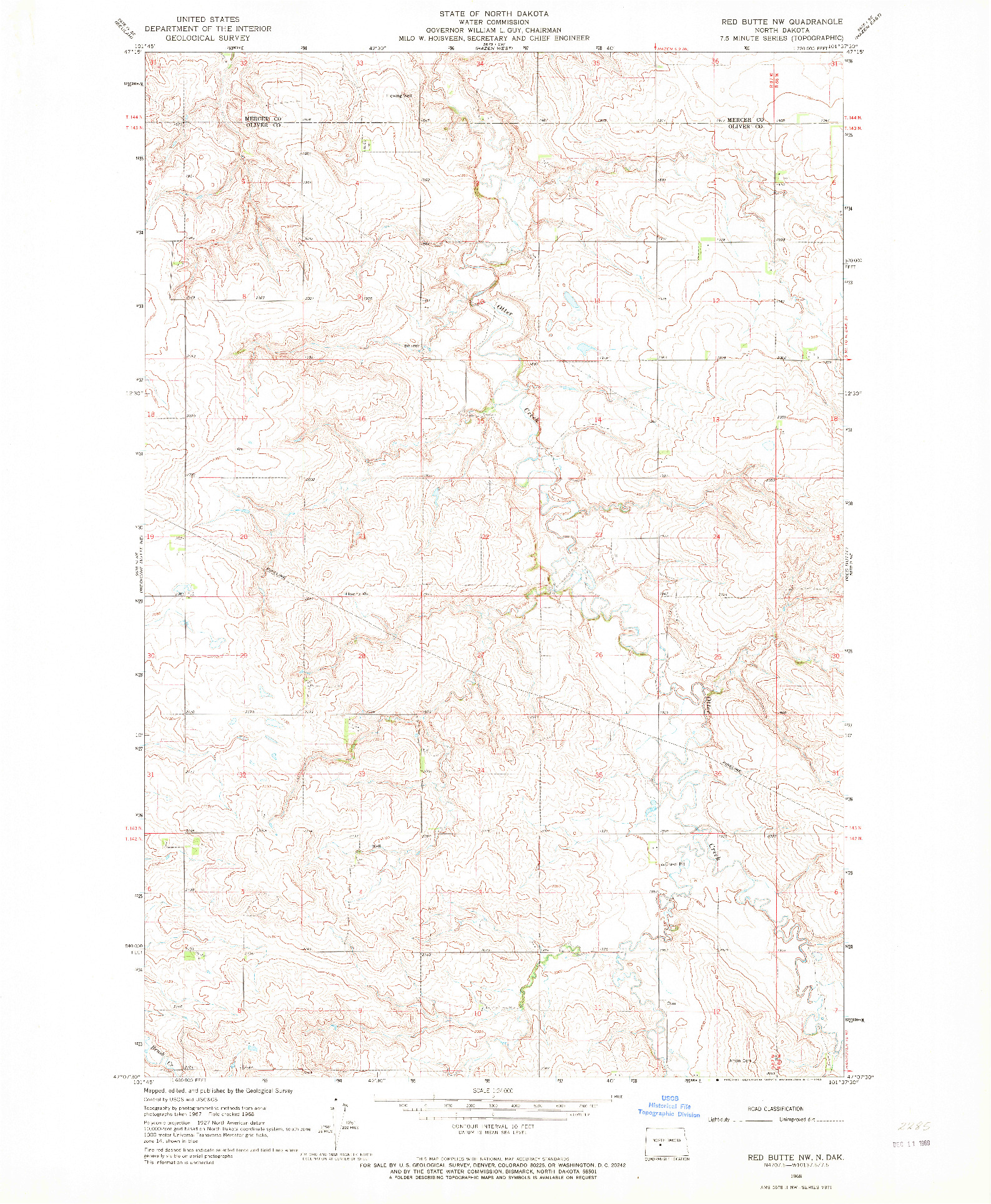 USGS 1:24000-SCALE QUADRANGLE FOR RED BUTTE NW, ND 1968
