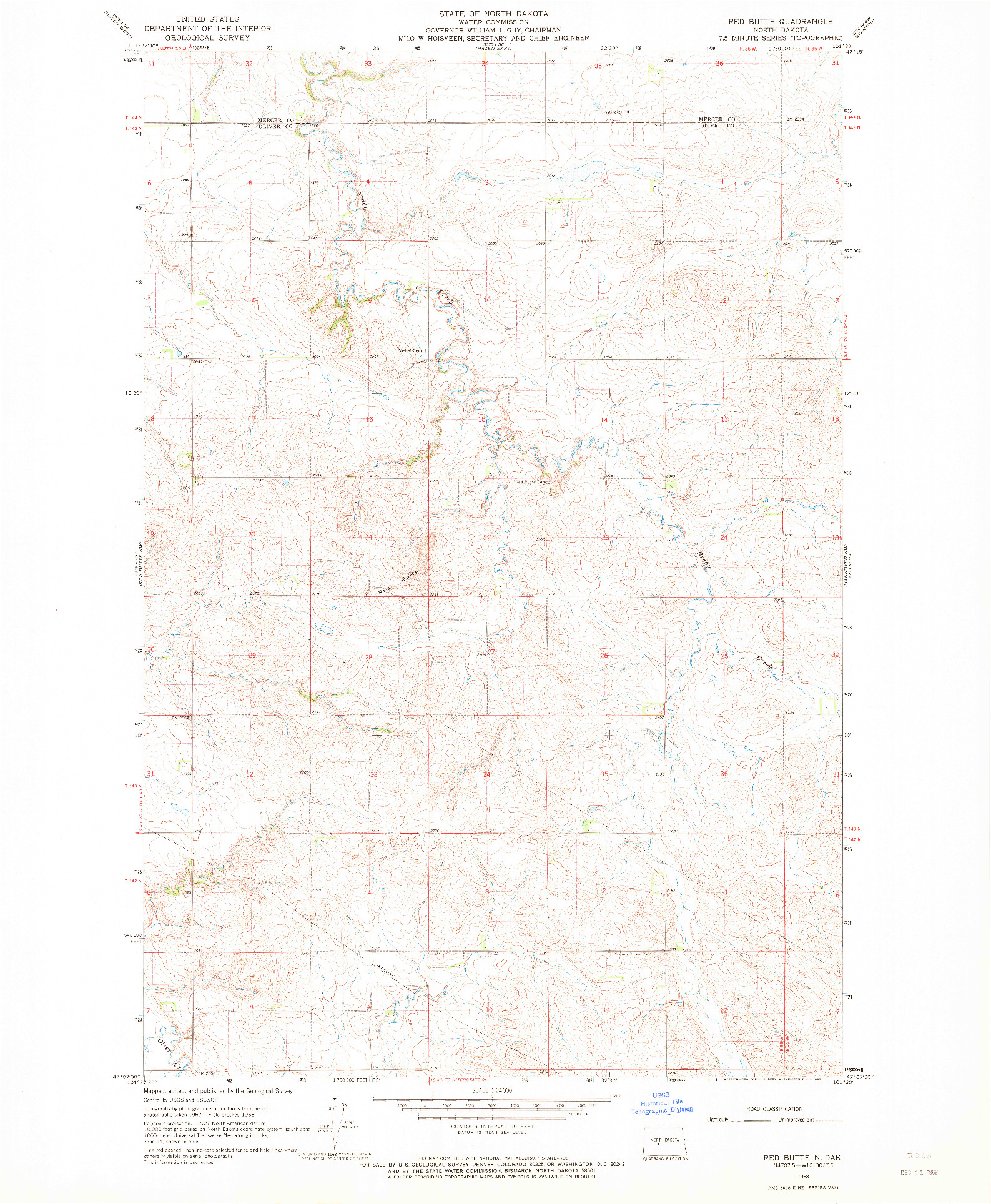 USGS 1:24000-SCALE QUADRANGLE FOR RED BUTTE, ND 1968