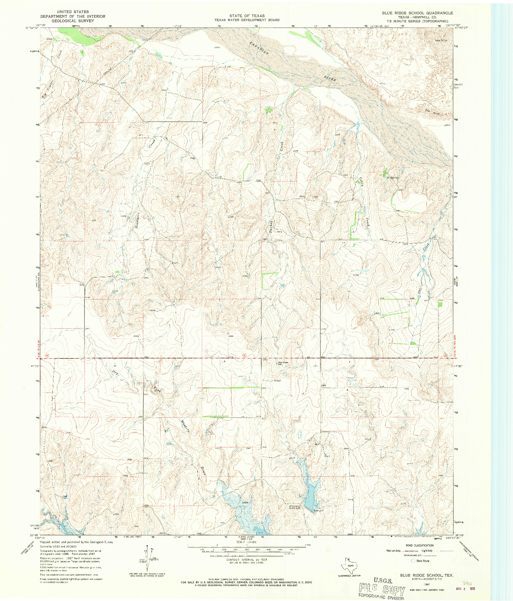 USGS 1:24000-SCALE QUADRANGLE FOR BLUE RIDGE SCHOOL, TX 1967